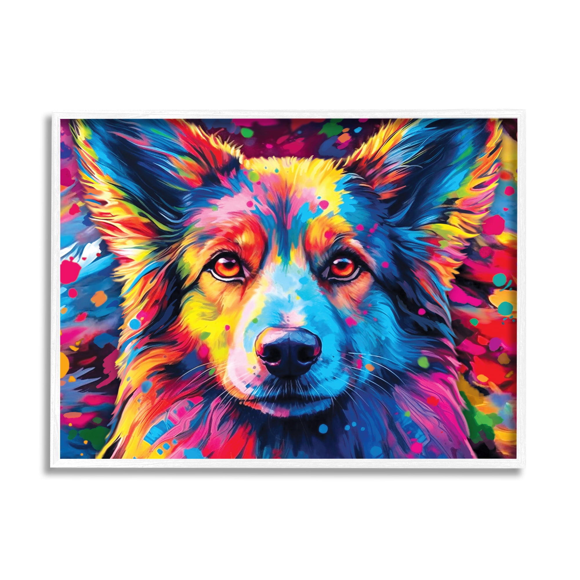Stupell Industries Dog with Vivid Paint Splash Animals & Insects Painting White Framed Art Print Wall Art, 30 x 24