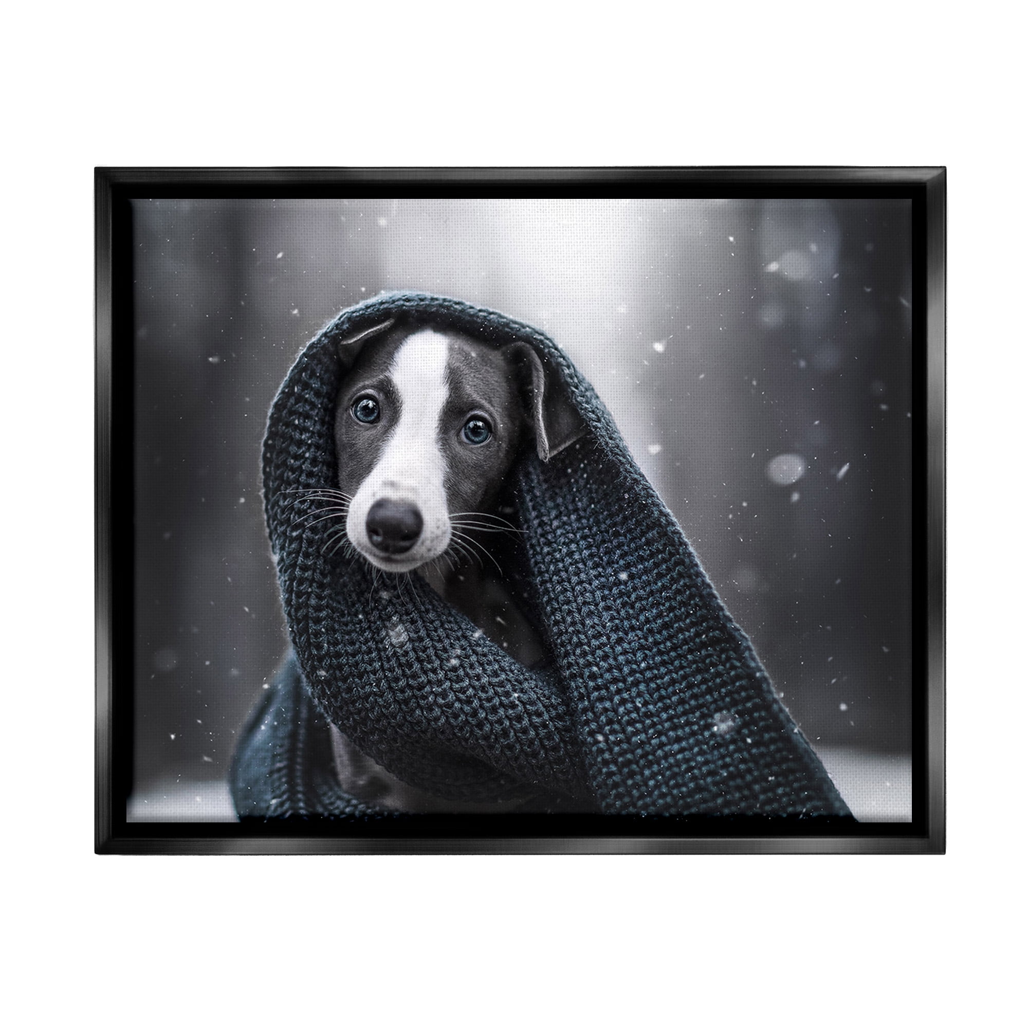 Stupell Industries Dog with Winter Scarf Animals & Insects Painting Black Floater Framed Canvas Art Print Wall Art, 21 x 17