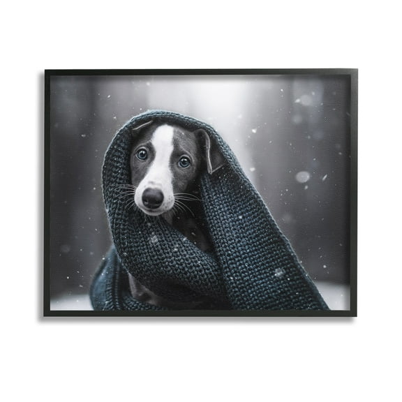Stupell Industries Dog with Winter Scarf Animals & Insects Painting Black Framed Art Print Wall Art, 14 x 11