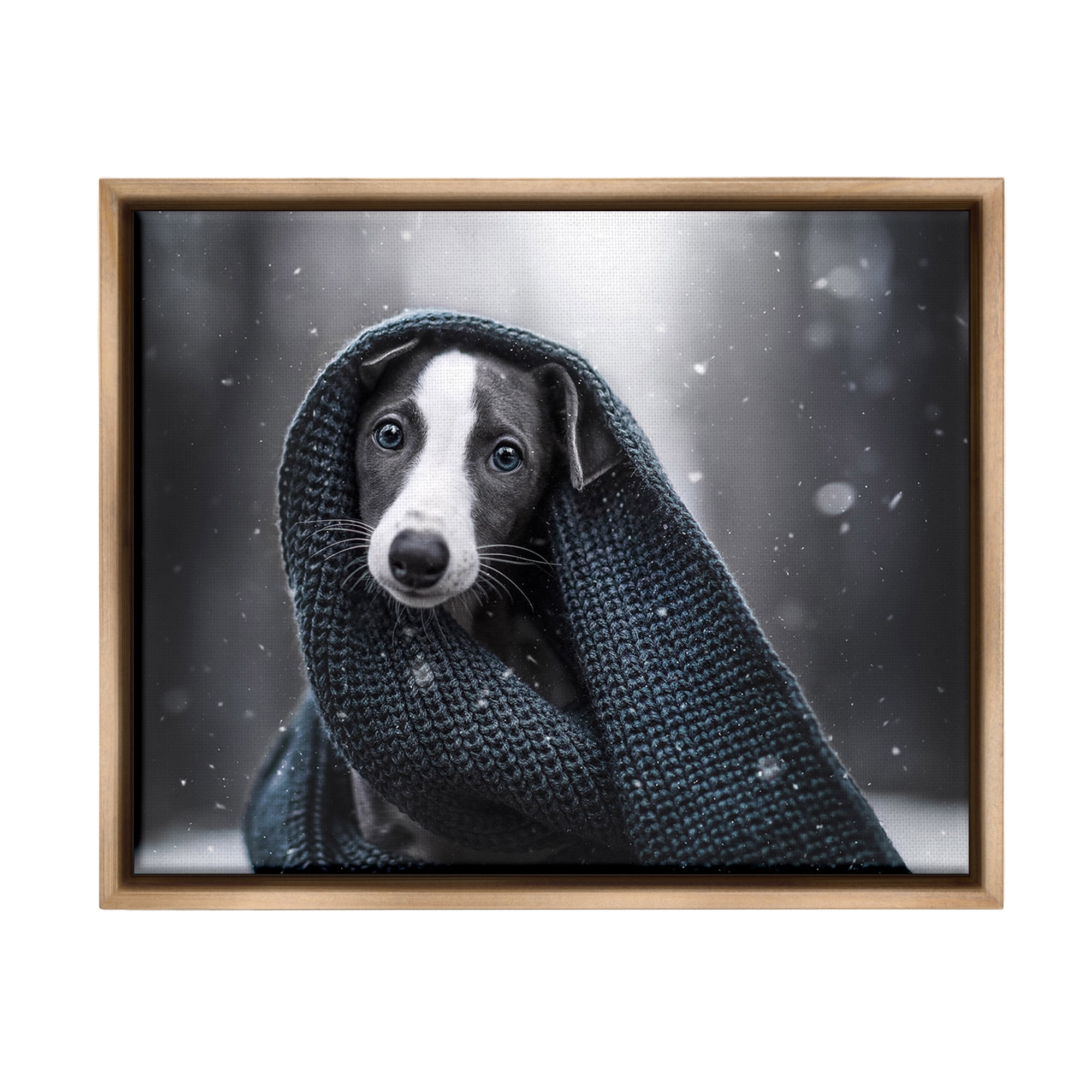 Stupell Industries Dog with Winter Scarf Animals & Insects Painting Brown Floater Framed Canvas Art Print Wall Art, 31 x 25