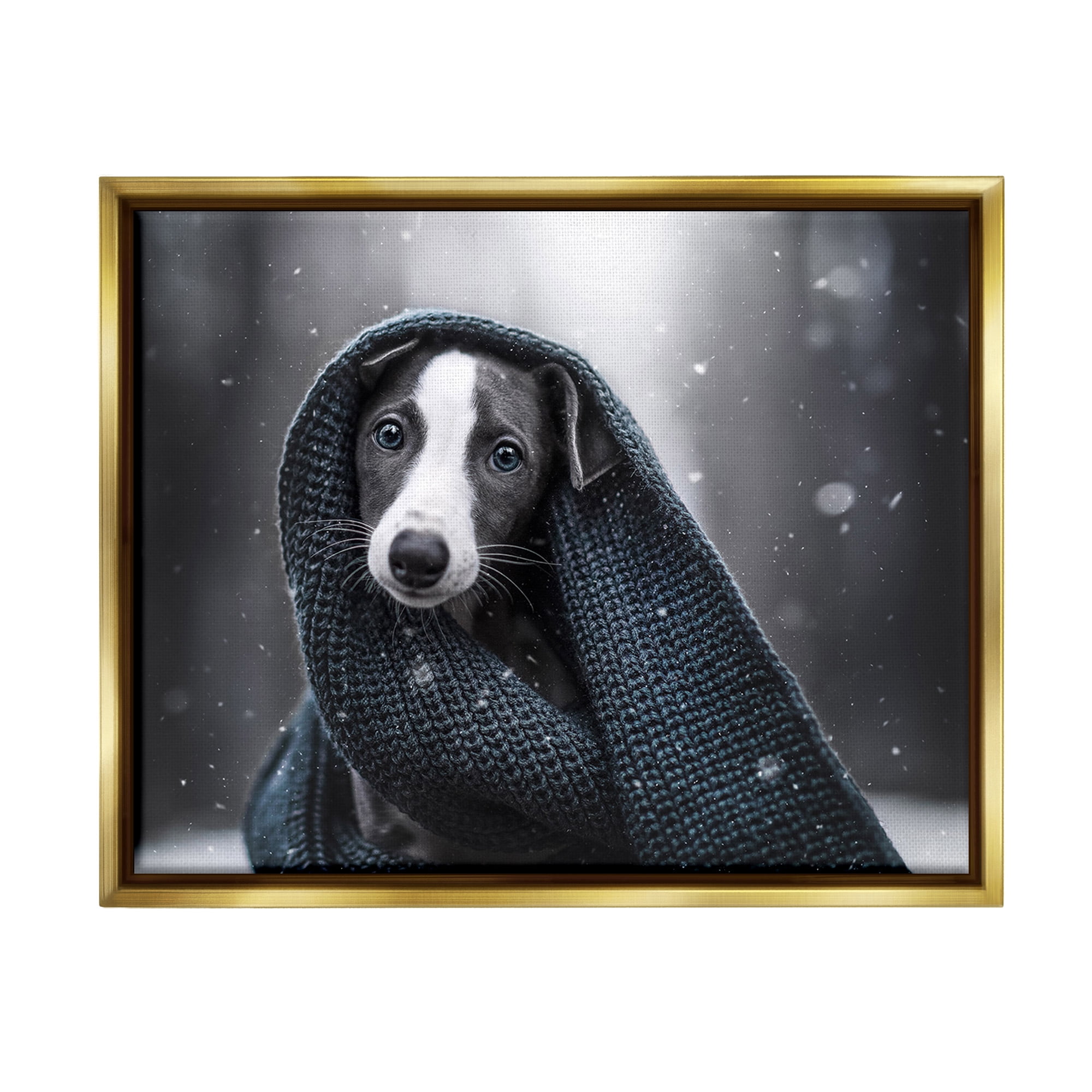 Stupell Industries Dog with Winter Scarf Animals & Insects Painting Gold Floater Framed Canvas Art Print Wall Art, 31 x 25