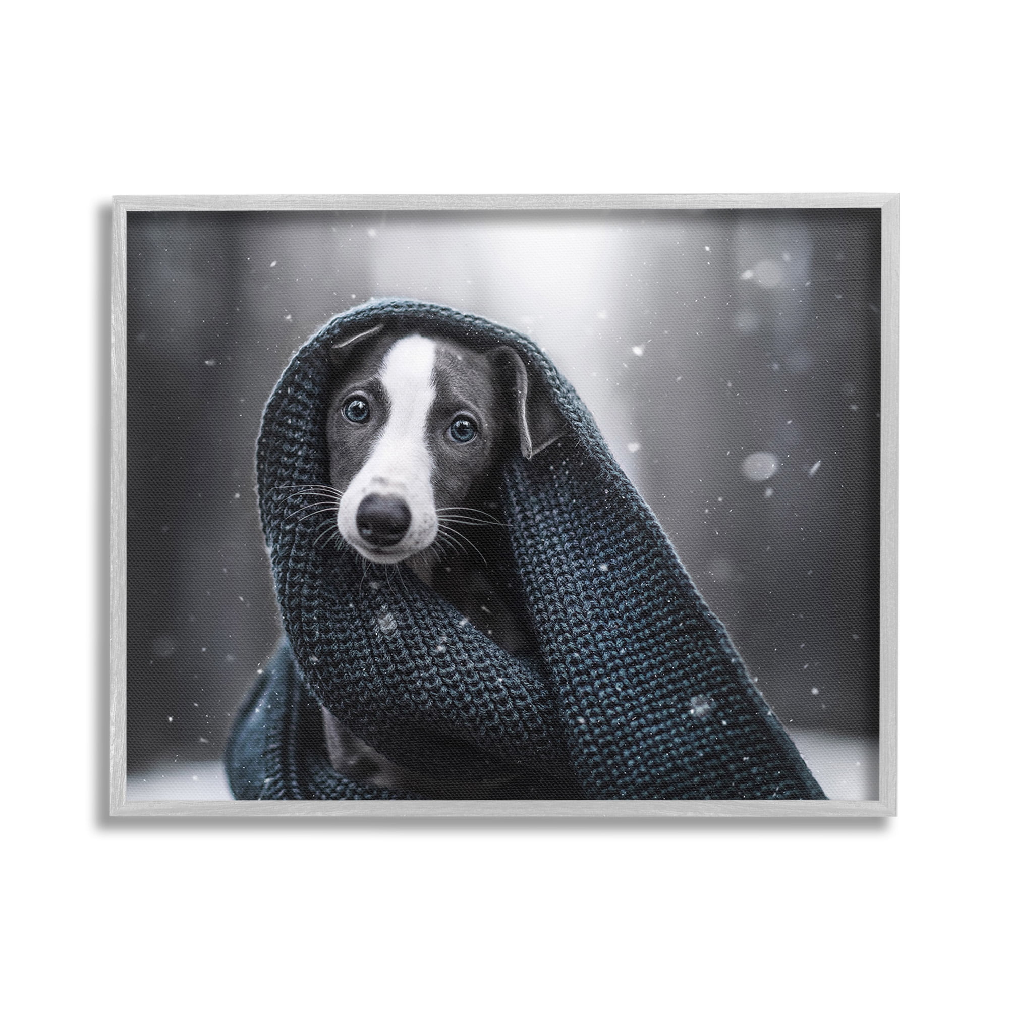 Stupell Industries Dog with Winter Scarf Animals & Insects Painting Gray Framed Art Print Wall Art, 30 x 24