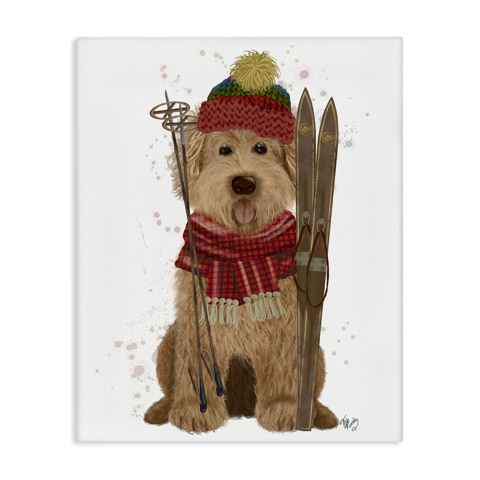 Stupell Industries Dog with Winter Skis Animals & Insects Painting Gallery Wrapped Canvas Art Prints Wall Art, 30 x 40