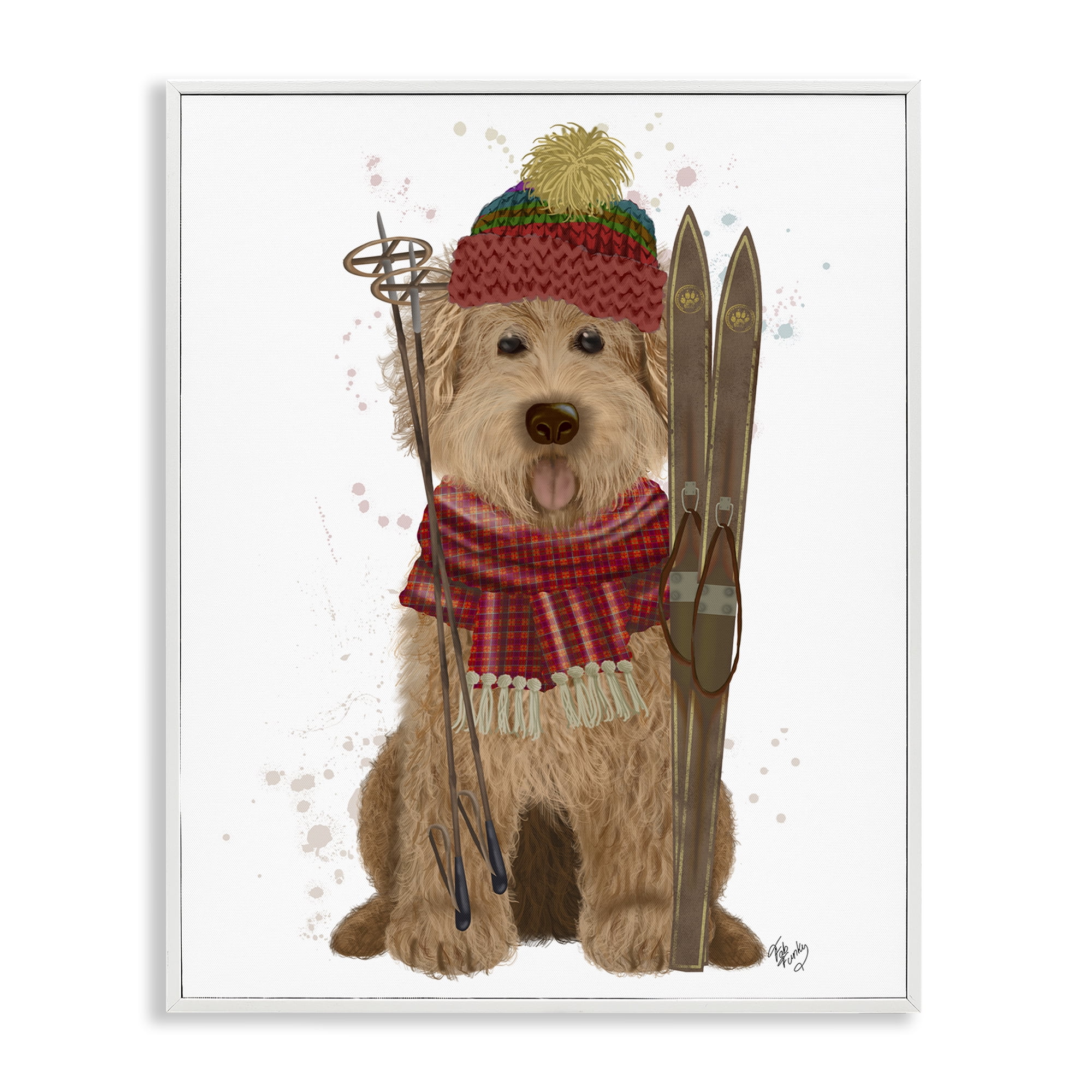 Stupell Industries Dog with Winter Skis Animals & Insects Painting White Framed Art Prints Wall Art, 24 x 30