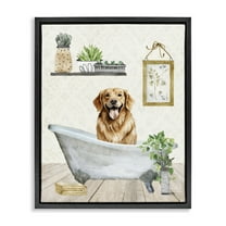 Stupell Industries Doggie Bath Time Bath & Laundry Painting Black Floater Framed Canvas Art Print Wall Art, 17 x 21