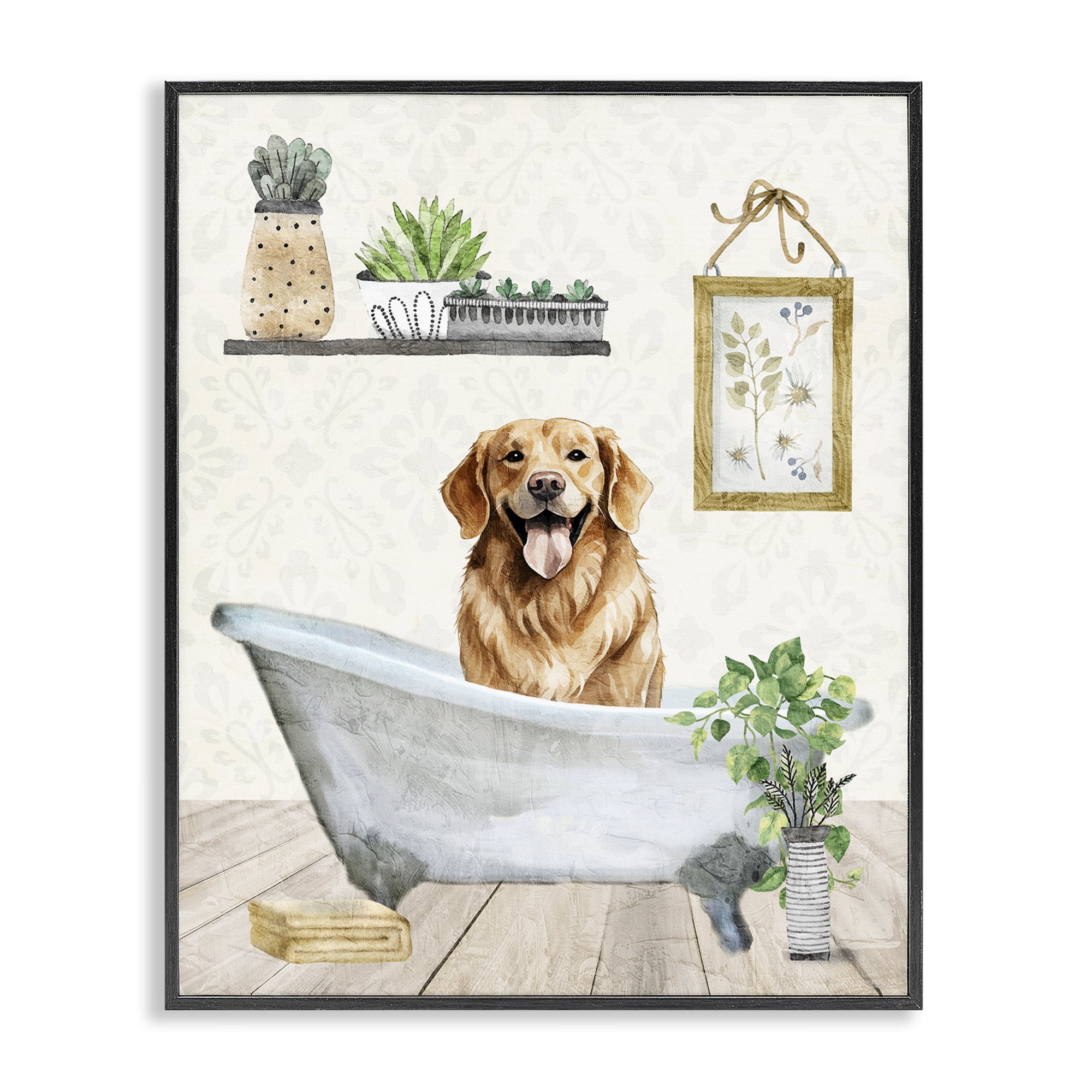 Stupell Industries Doggie Bath Time Bath & Laundry Painting Black Framed Art Print Wall Art, 11 x 14