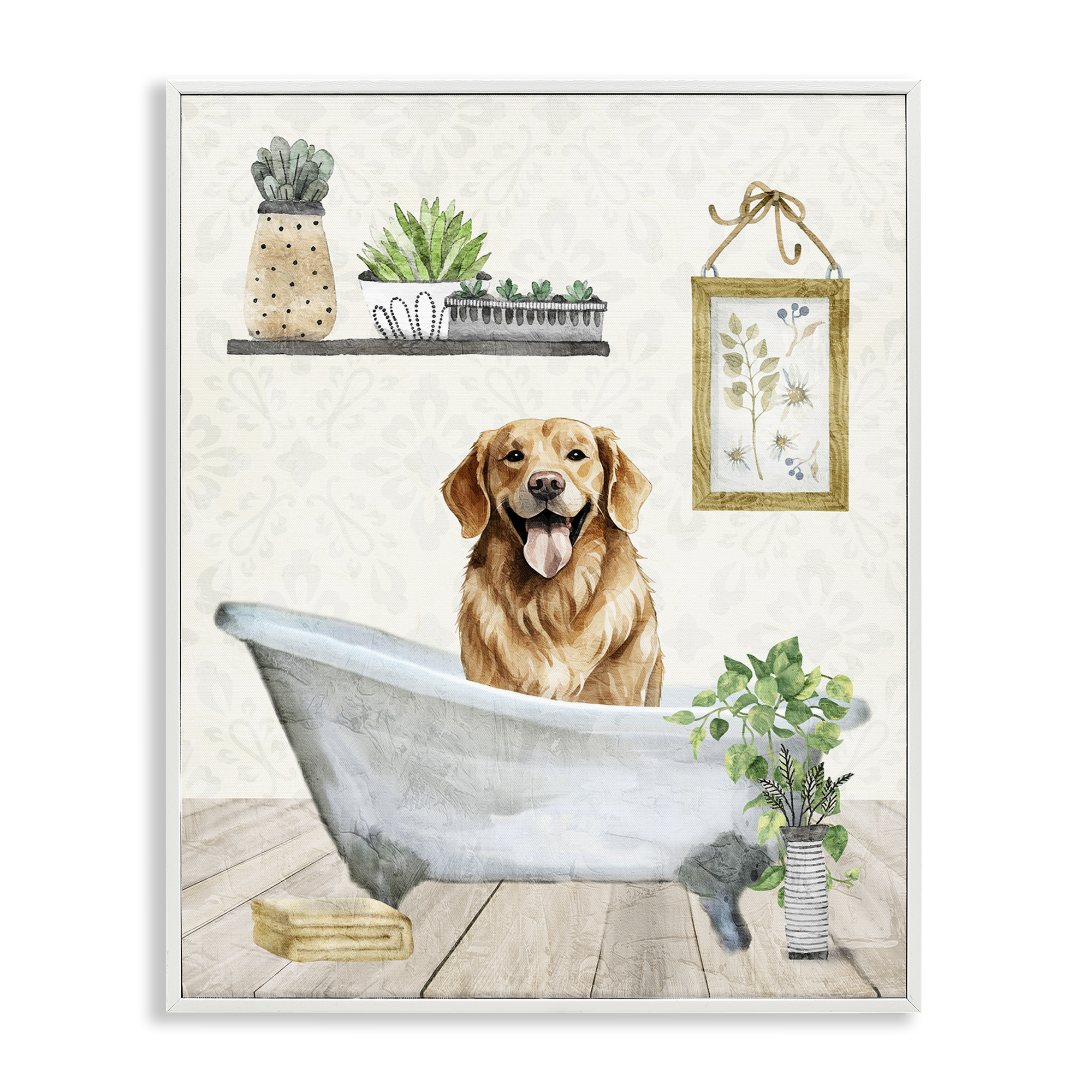Stupell Industries Doggie Bath Time Bath & Laundry Painting White Framed Art Print Wall Art, 16 x 20