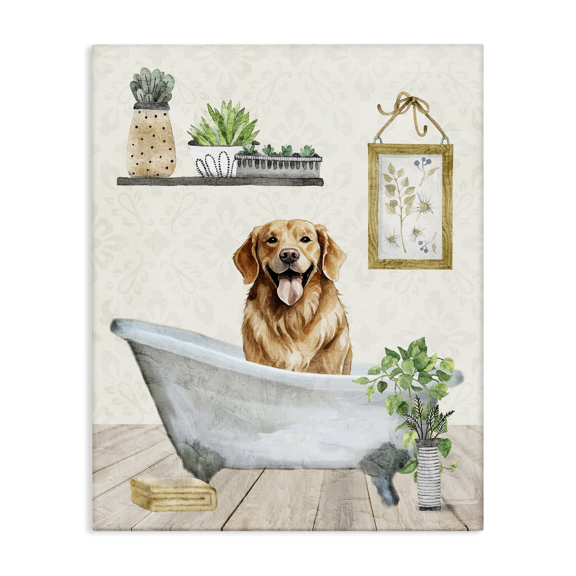 Stupell Industries Doggie Bath Time Bath & Laundry Painting Wrapped Canvas Art Print Wall Art, 16 x 20