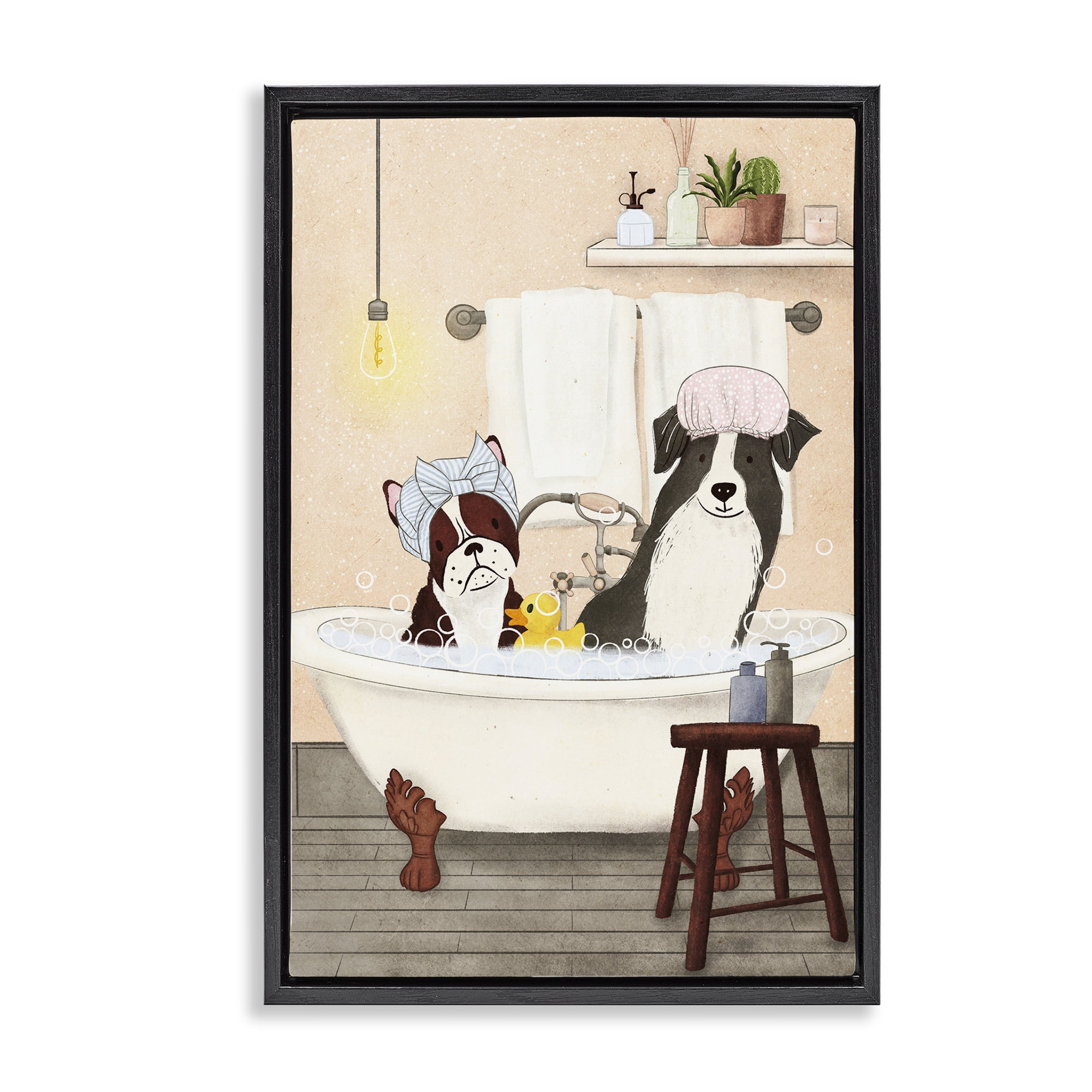 Stupell Industries Doggie Bath Time Typography Painting Black Floater Framed Canvas Art Print Wall Art, 21 x 31