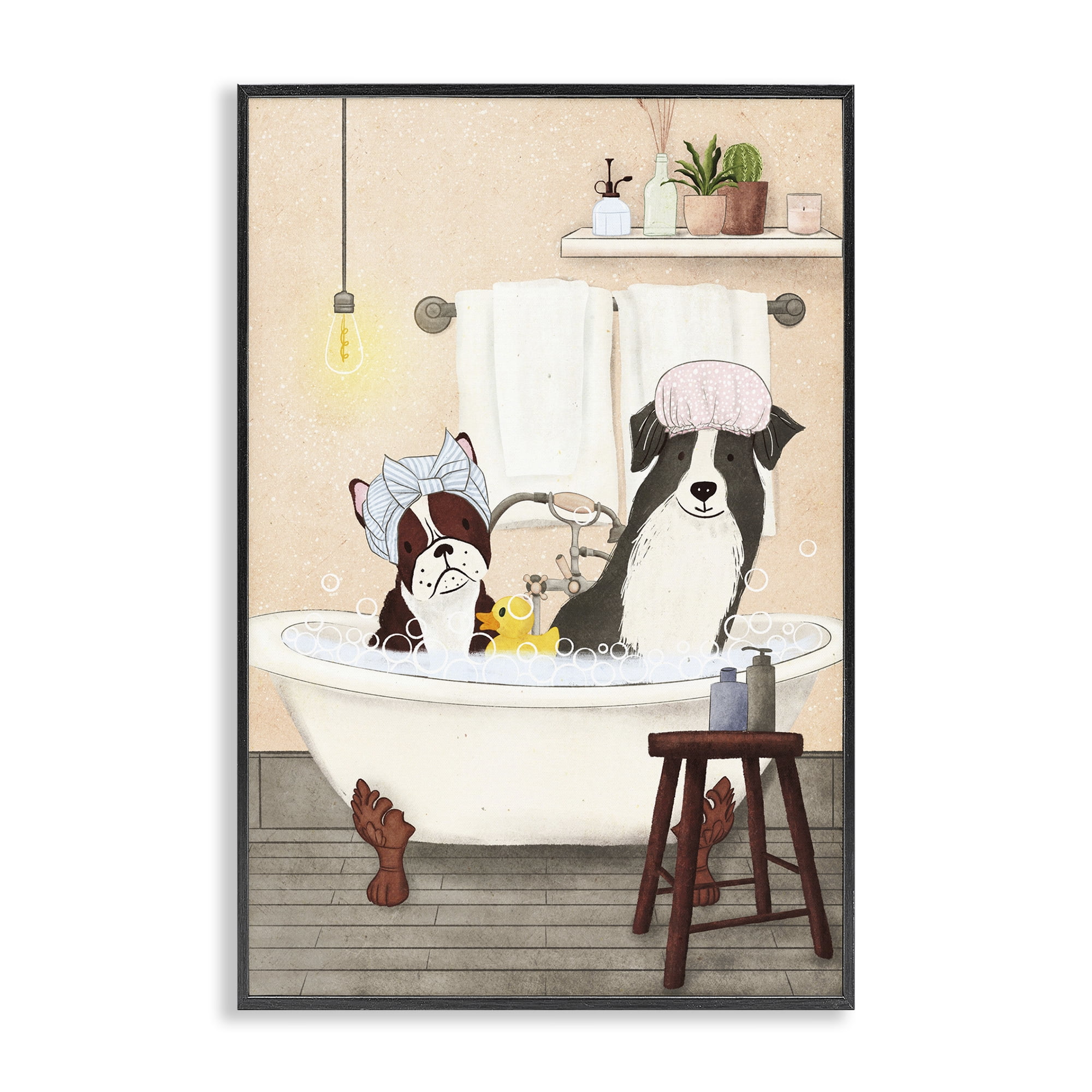 Stupell Industries Doggie Bath Time Typography Painting Black Framed Art Print Wall Art, 16 x 24