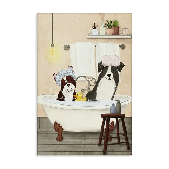 Stupell Industries Doggie Bath Time Typography Painting Gallery Wrapped Canvas Art Print Wall Art, 30 x 45