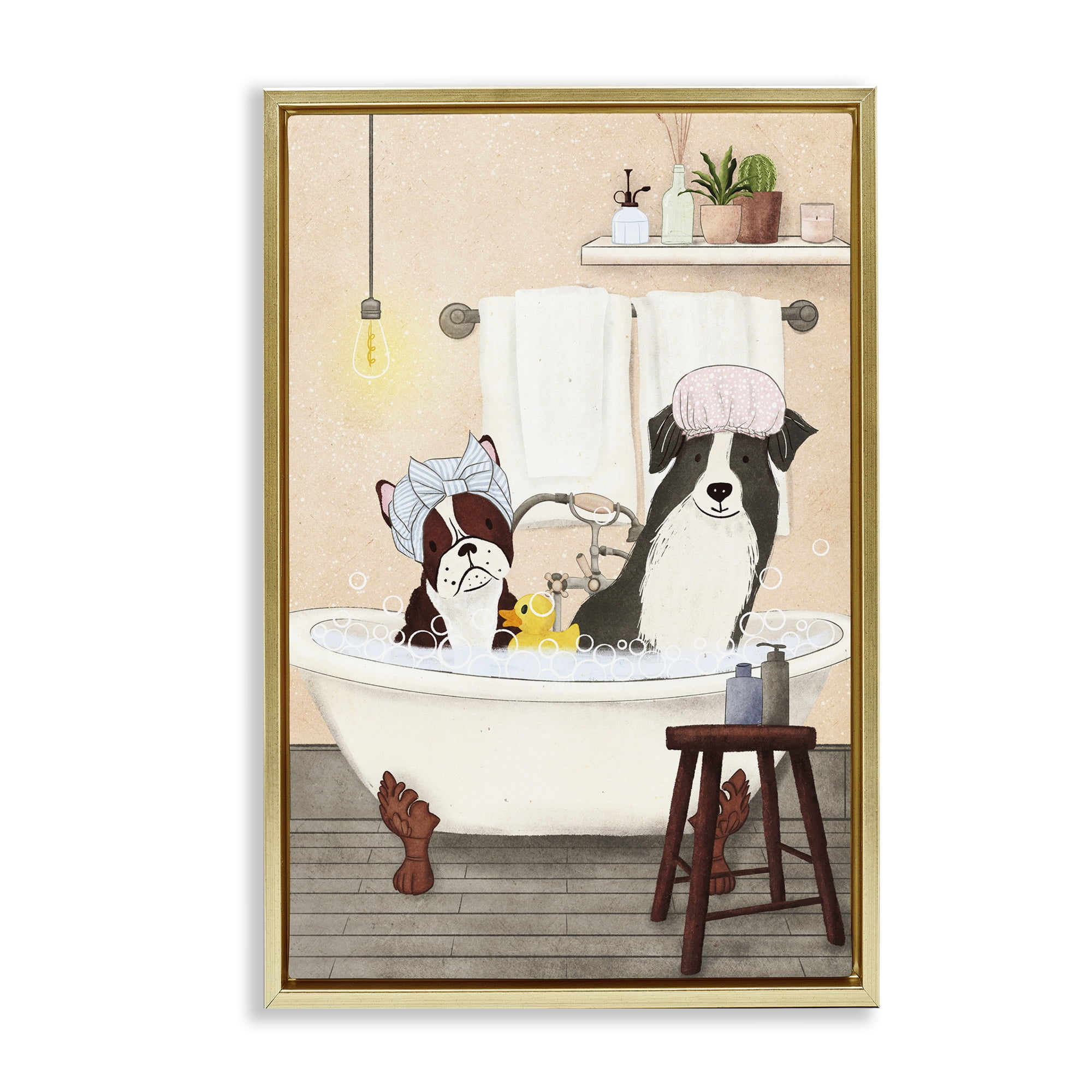 Stupell Industries Doggie Bath Time Typography Painting Gold Floater Framed Canvas Art Print Wall Art, 21 x 31