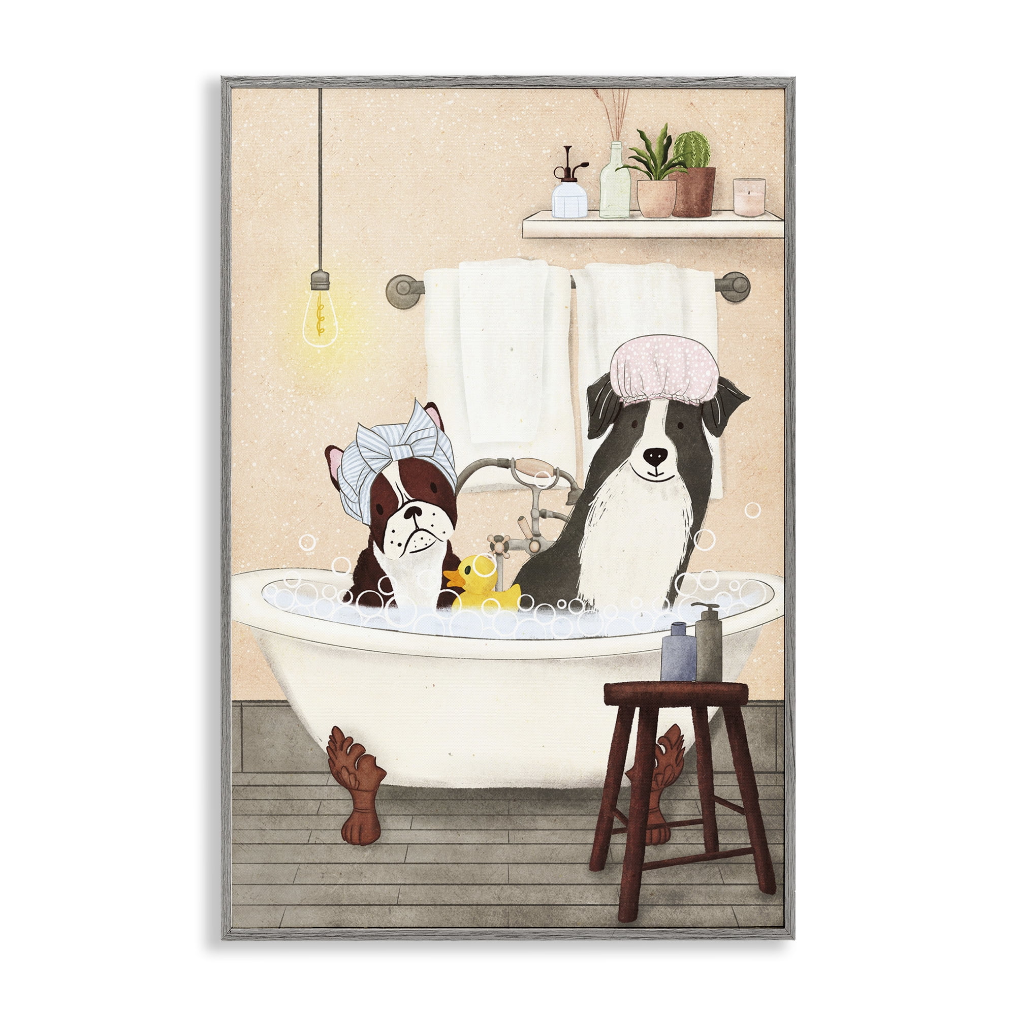 Stupell Industries Doggie Bath Time Typography Painting Gray Framed Art Print Wall Art, 20 x 30