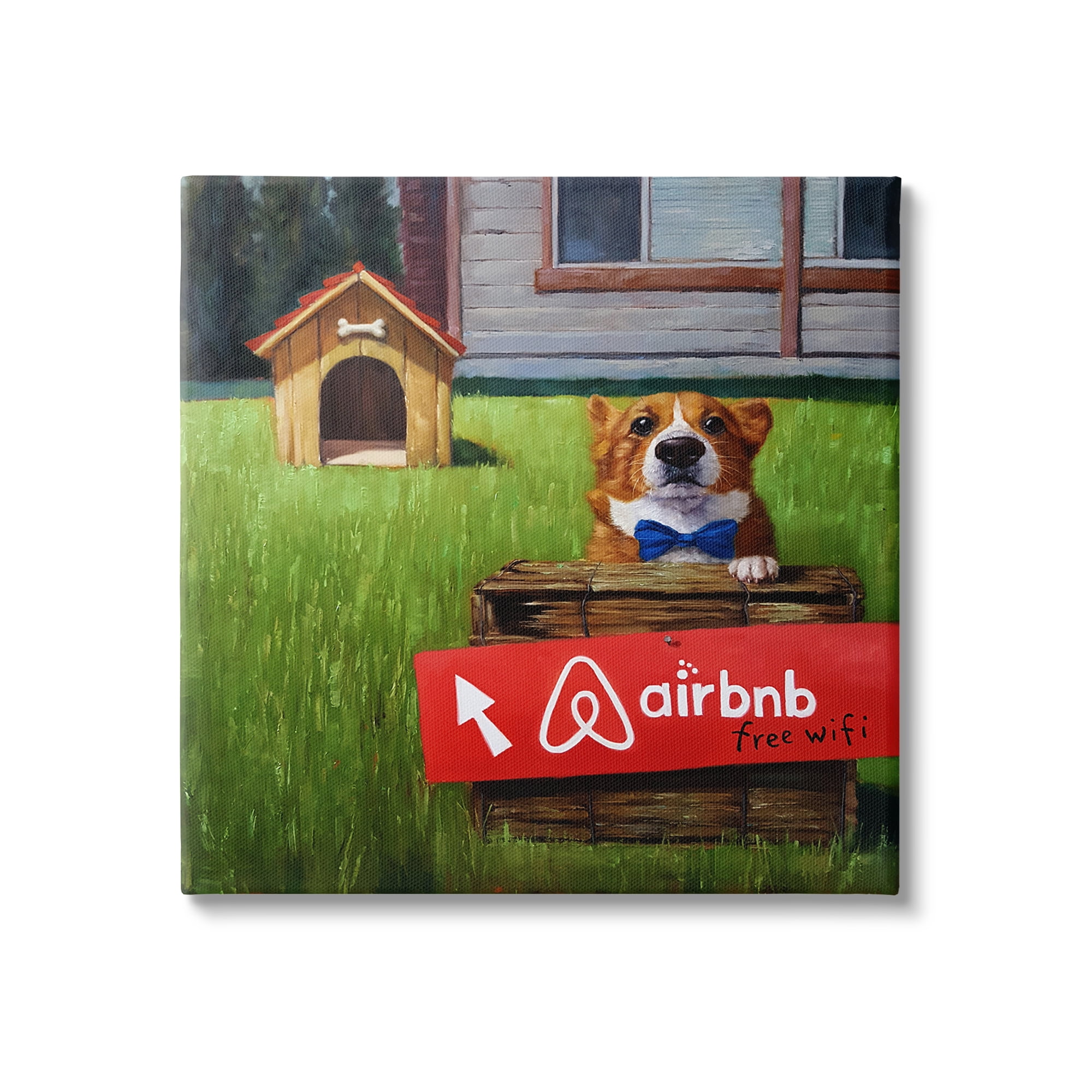Stupell Industries Doghouse Rental Funny Bowtie Corgi Puppy Canvas Wall Art, 17 x 17, Design by Lucia Heffernan