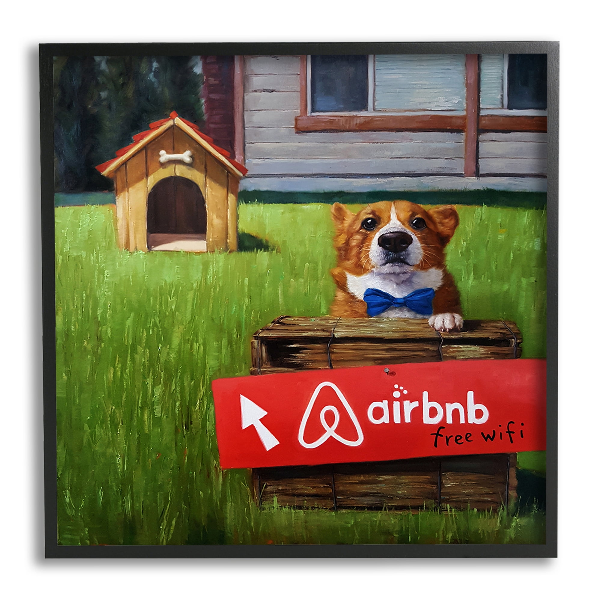 Stupell Industries Doghouse Rental Funny Bowtie Corgi Puppy Framed Wall Art, 17 x 30, Design by Lucia Heffernan