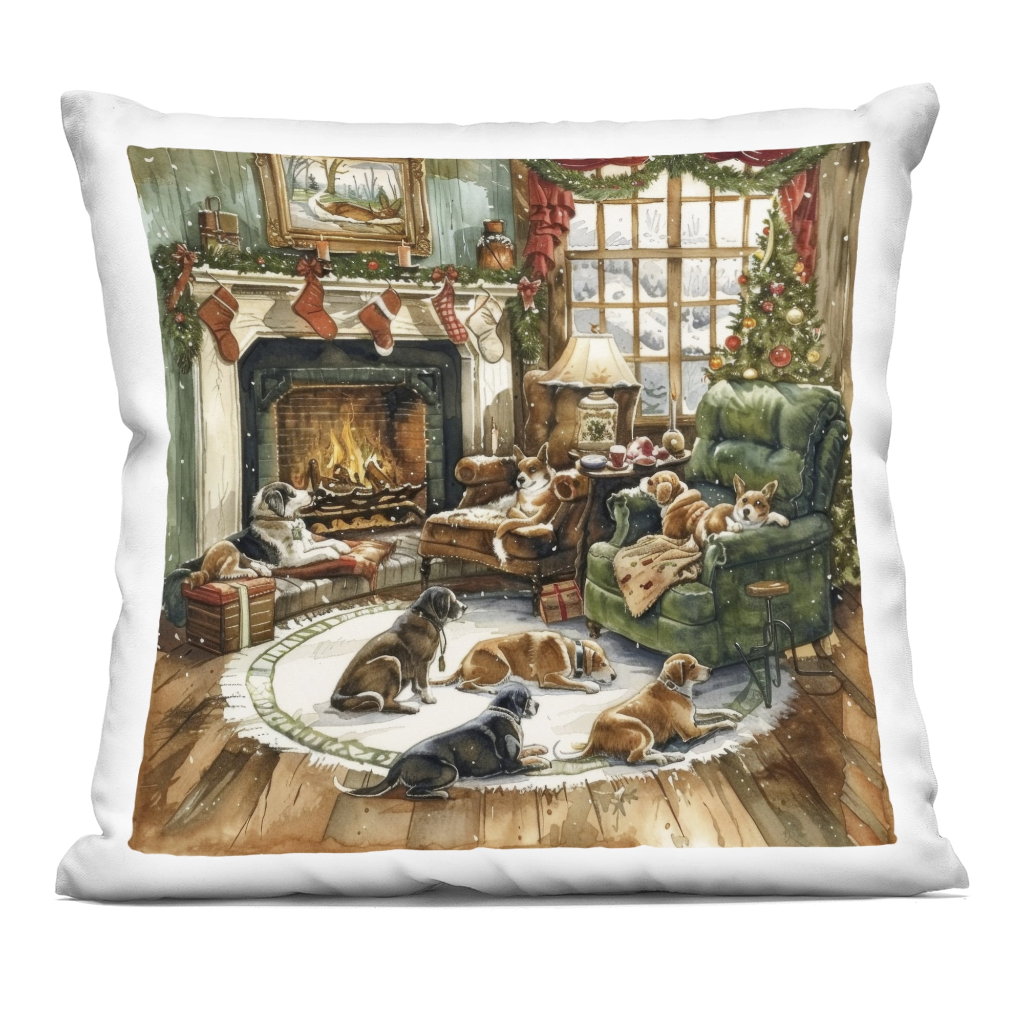 Stupell Industries Dogs Around Christmas Hearth Decorative Printed Throw Pillow, design by LSR Design Studio