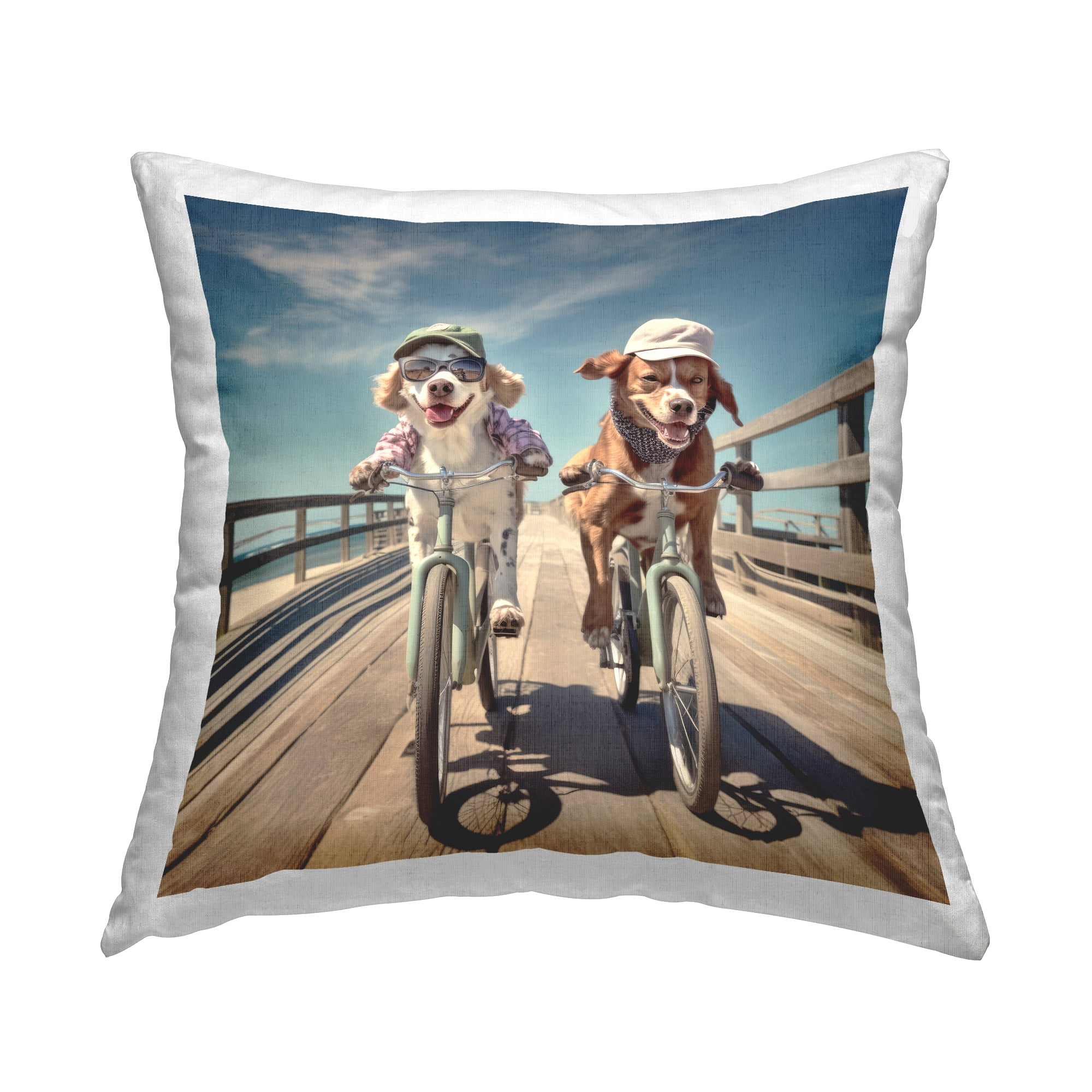 Stupell Industries Dogs Cycling at Beach Decorative Printed Throw Pillow, 18 x 18