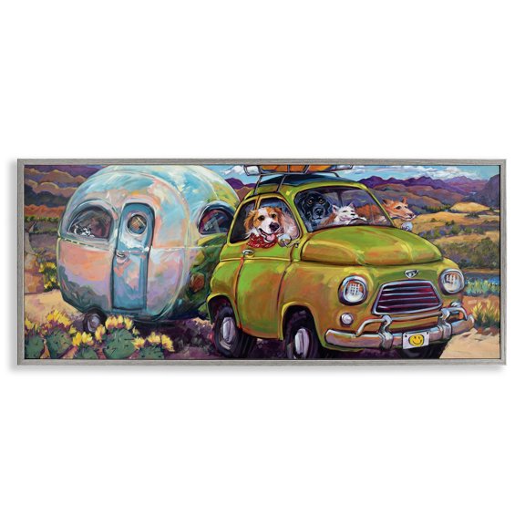 Stupell Industries Dogs Driving Camper Van Animals & Insects Painting Gray Framed Art Print Wall Art, 30 x 13