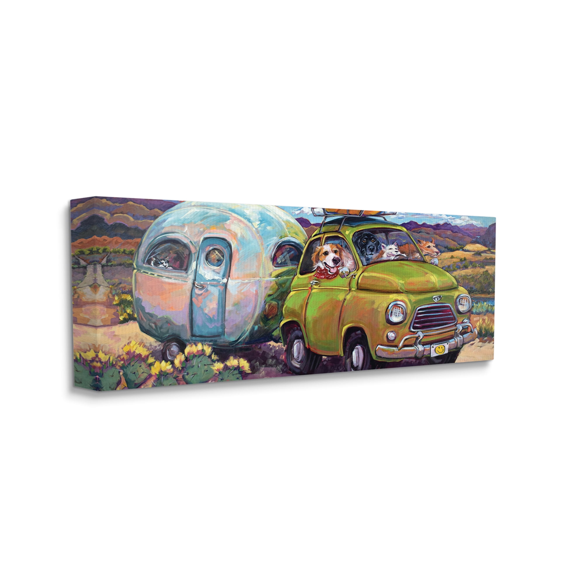 Stupell Industries Dogs Driving Camper Western Desert Adventure Animals & Insects Painting Gallery Wrapped Canvas Art Print Wall Art, 10 x 24