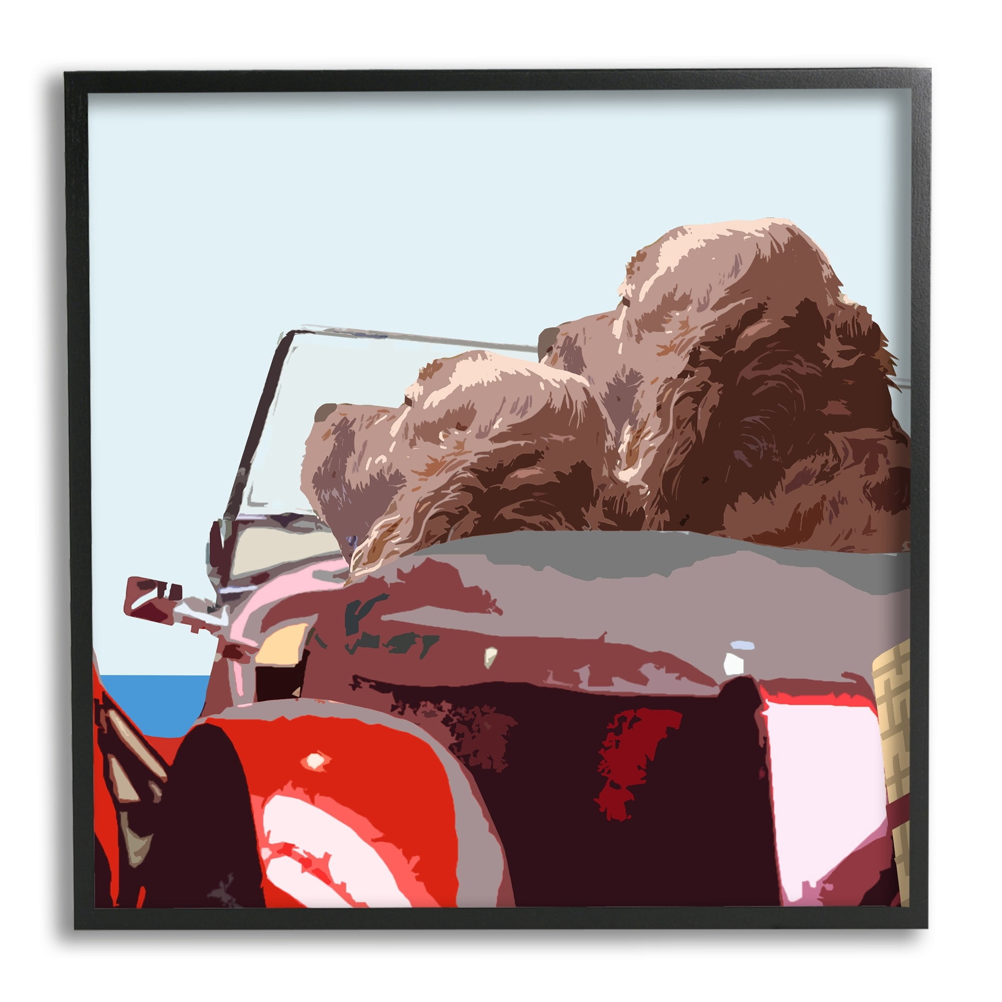 Stupell Industries Dogs Driving Convertible Car Clear Blue Sky Graphic Art Black Framed Art Print Wall Art, Design by Noah Bay