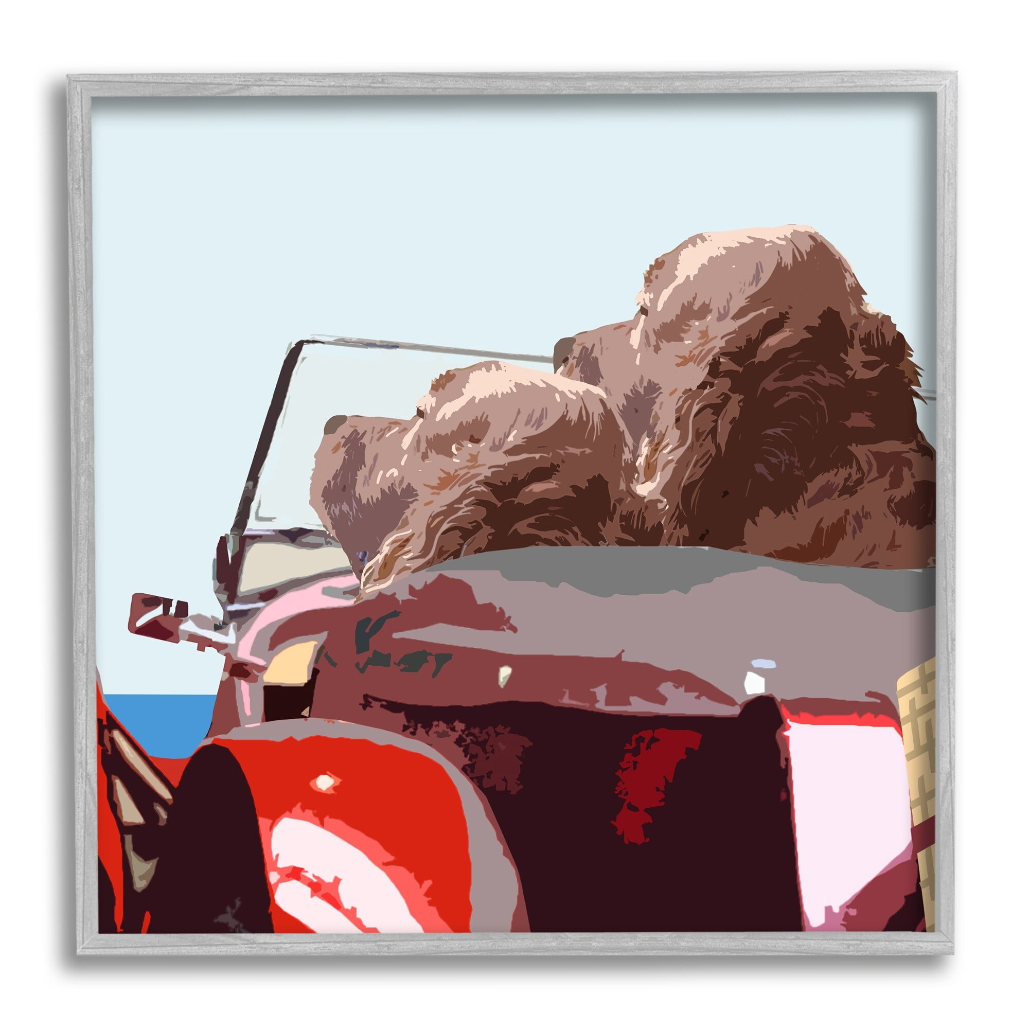 Stupell Industries Dogs Driving Convertible Car Clear Blue Sky Graphic Art Gray Framed Art Print Wall Art, Design by Noah Bay
