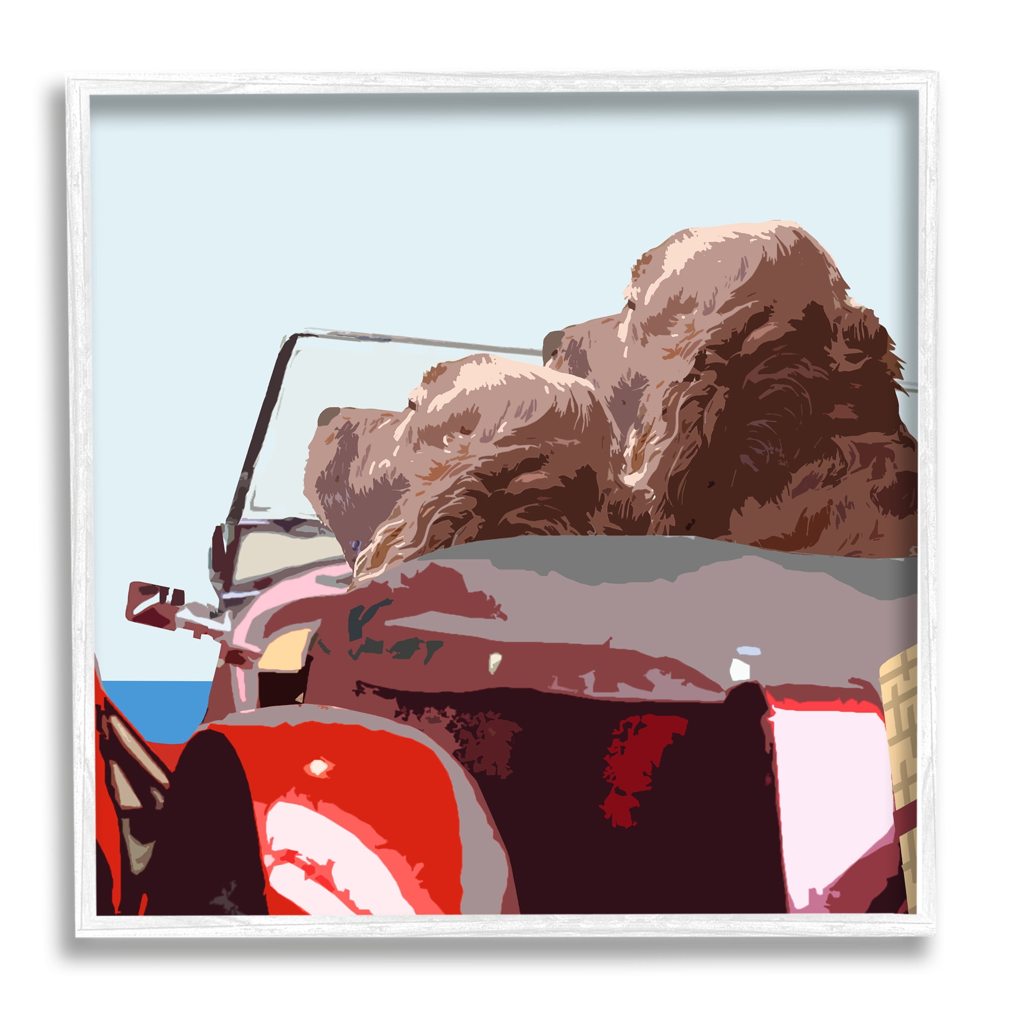 Stupell Industries Dogs Driving Convertible Car Clear Blue Sky Graphic Art White Framed Art Print Wall Art, Design by Noah Bay