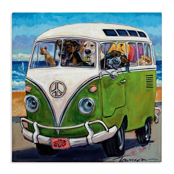 Stupell Industries Dogs Driving Retro Van Summer Beach Trip Animals & Insects Painting Gallery Wrapped Canvas Art Print Wall Art, 36 x 36
