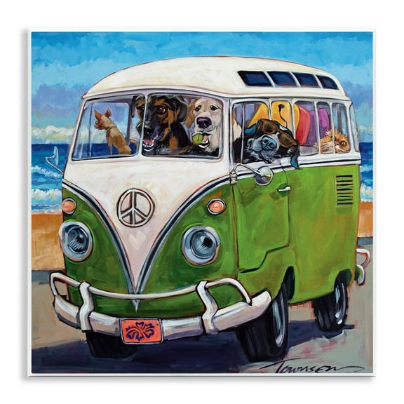 Stupell Industries Dogs Driving Retro Van Summer Beach Trip Animals & Insects Painting Unframed Art Print Wall Art, 12 x 12