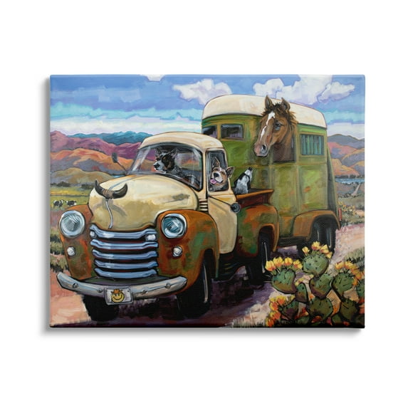 Stupell Industries Dogs Driving Vintage Rustic Truck with Horse Trolley, 20 x 16, Design by CR Townsend