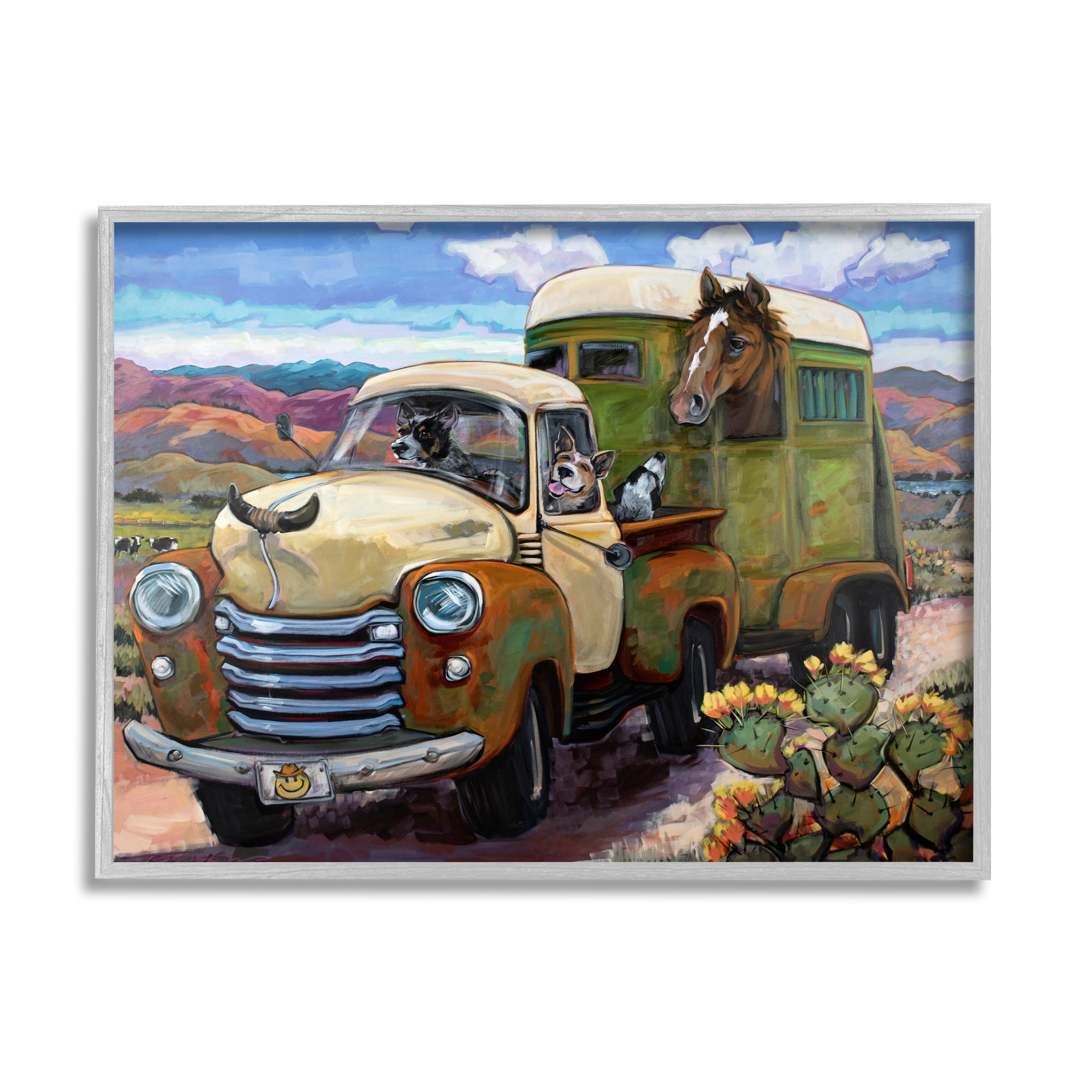 Stupell Industries Dogs Driving Vintage Rustic Truck with Horse Trolley, 20 x 16, Design by CR Townsend