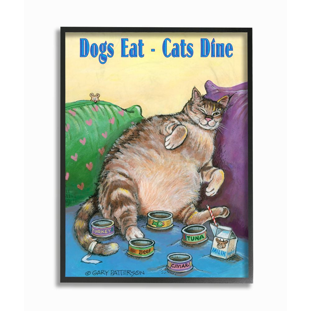 Stupell Industries Dogs Eat Cats Dine Funny Cartoon Pet Design Framed Wall Art by Gary Patterson