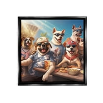 Stupell Industries Dogs Enjoying Summer Animals & Insects Painting Black Floater Framed Canvas Art Print Wall Art, 18 x 18