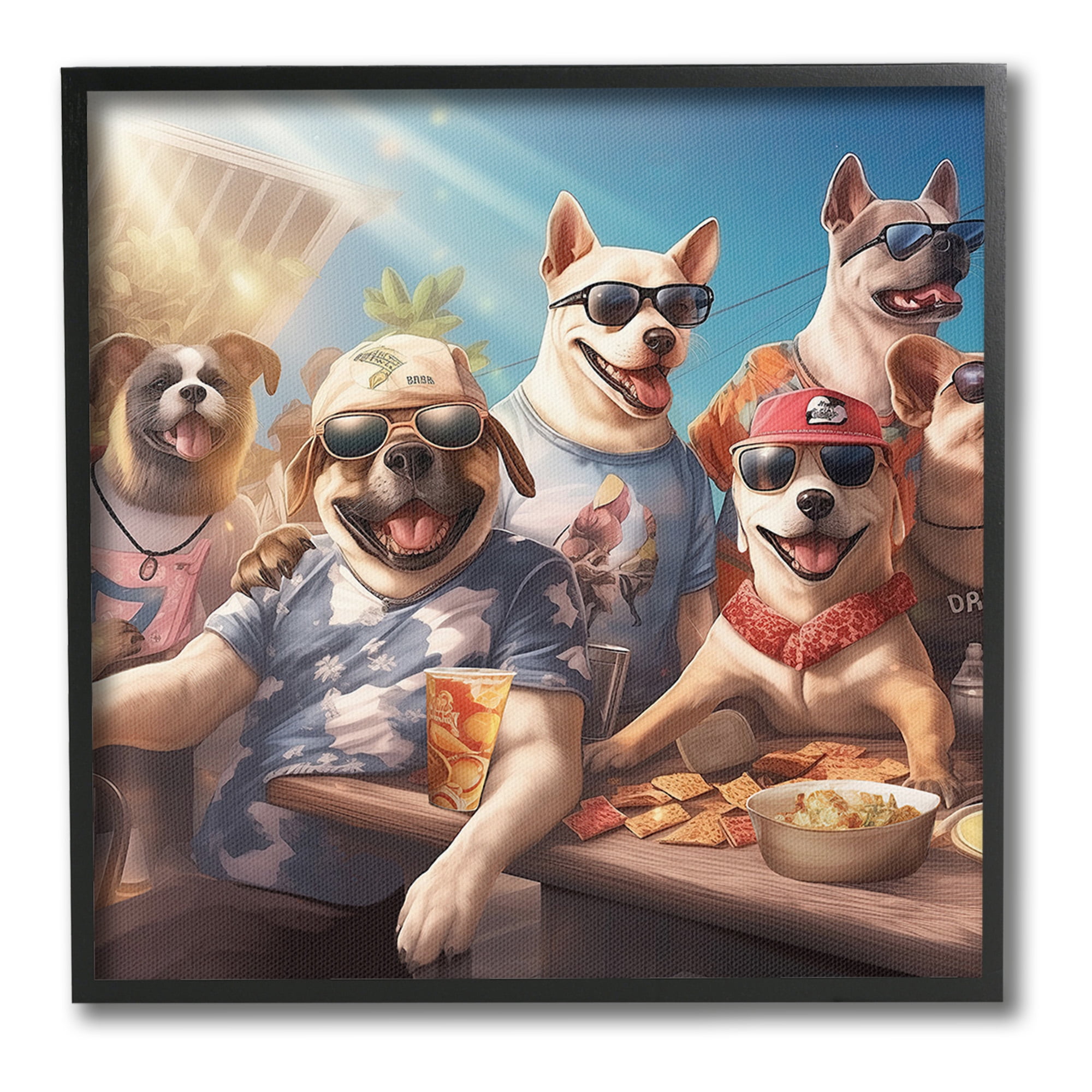 Stupell Industries Dogs Enjoying Summer Animals & Insects Painting Black Framed Art Print Wall Art, 17 x 17