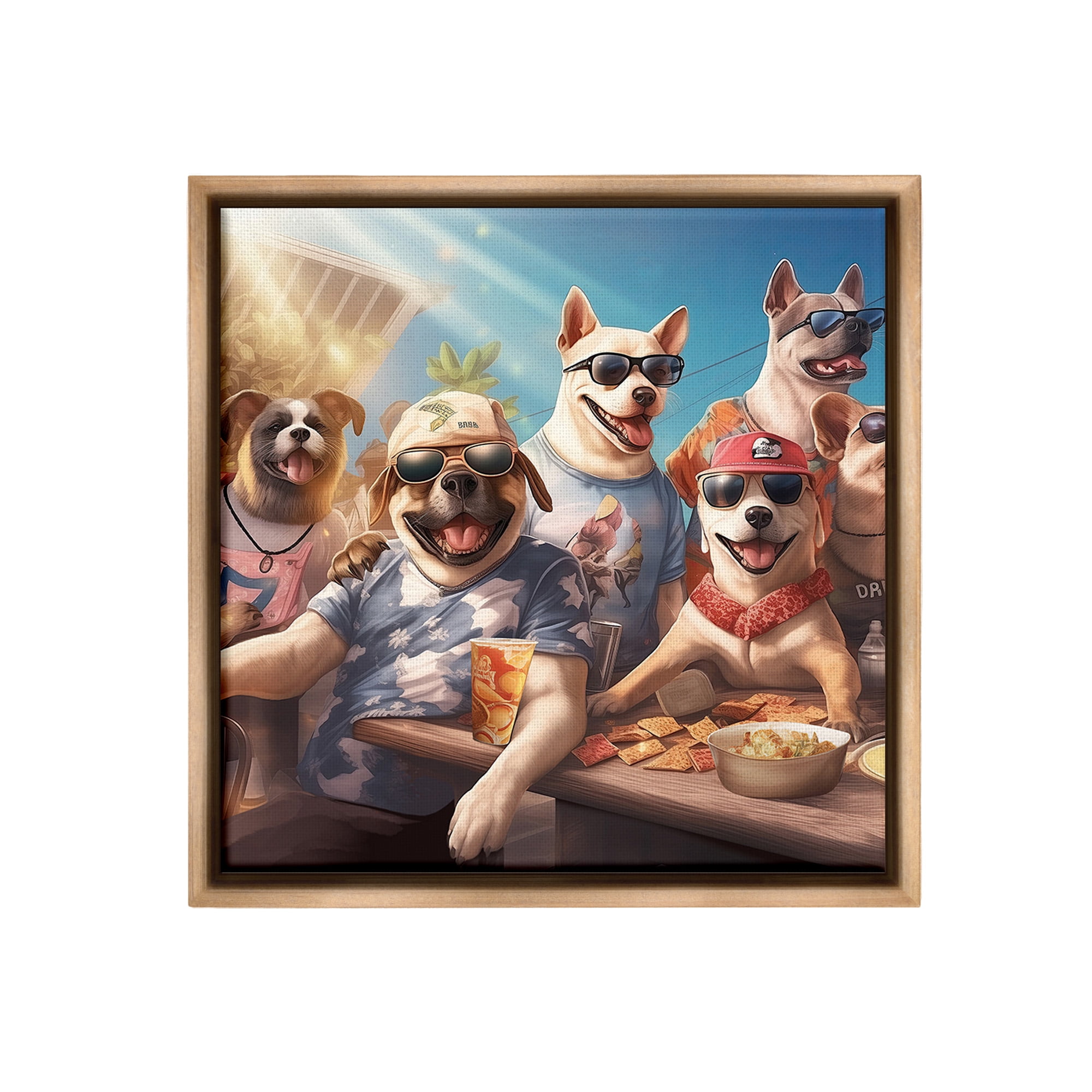 Stupell Industries Dogs Enjoying Summer Animals & Insects Painting Brown Floater Framed Canvas Art Print Wall Art, 25 x 25