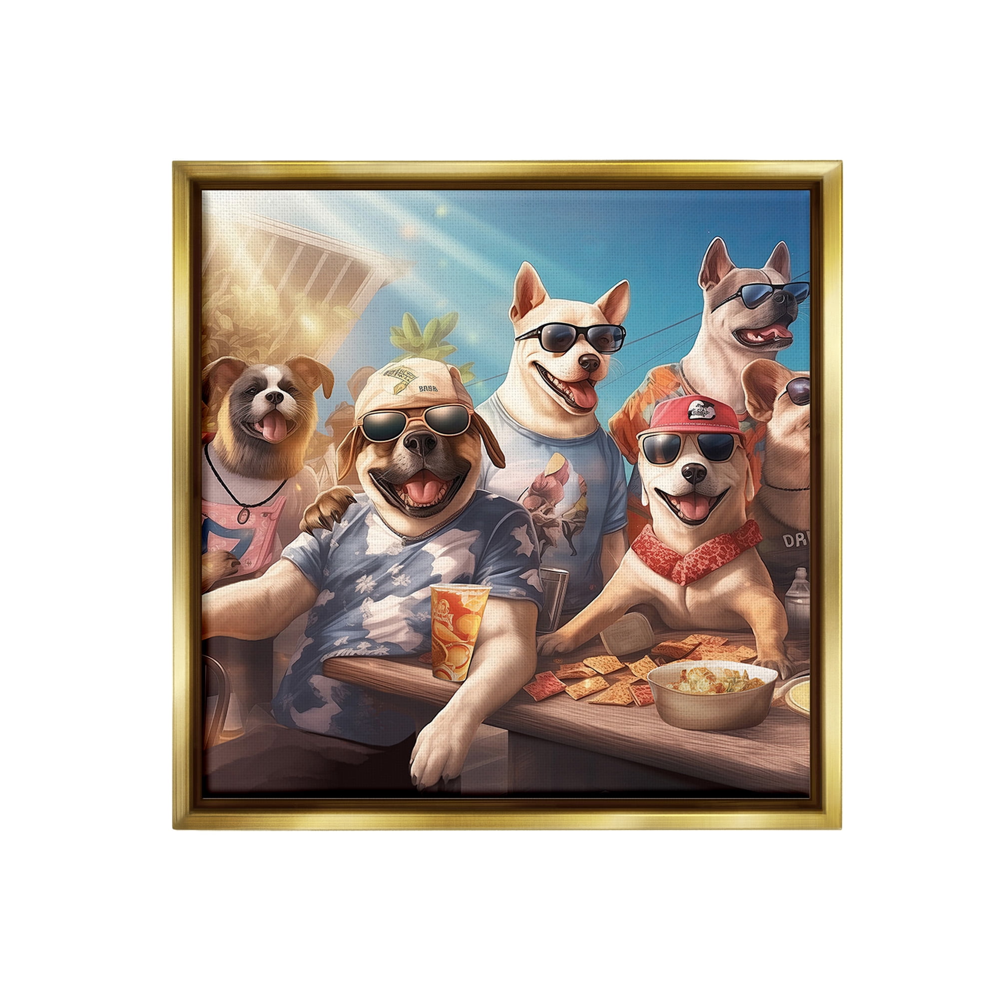 Stupell Industries Dogs Enjoying Summer Animals & Insects Painting Gold Floater Framed Canvas Art Print Wall Art, 18 x 18