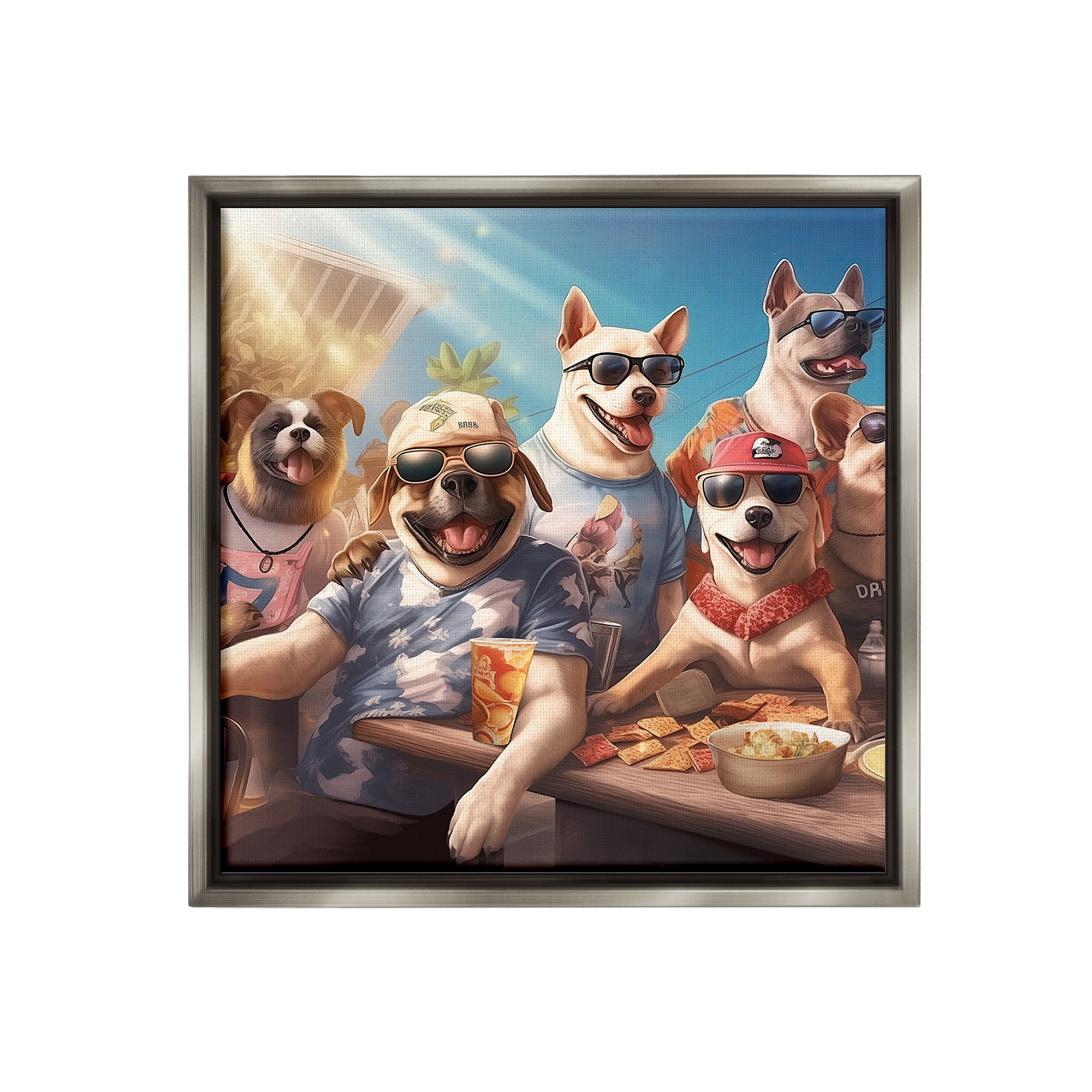 Stupell Industries Dogs Enjoying Summer Animals & Insects Painting Gray Floater Framed Canvas Art Print Wall Art, 25 x 25