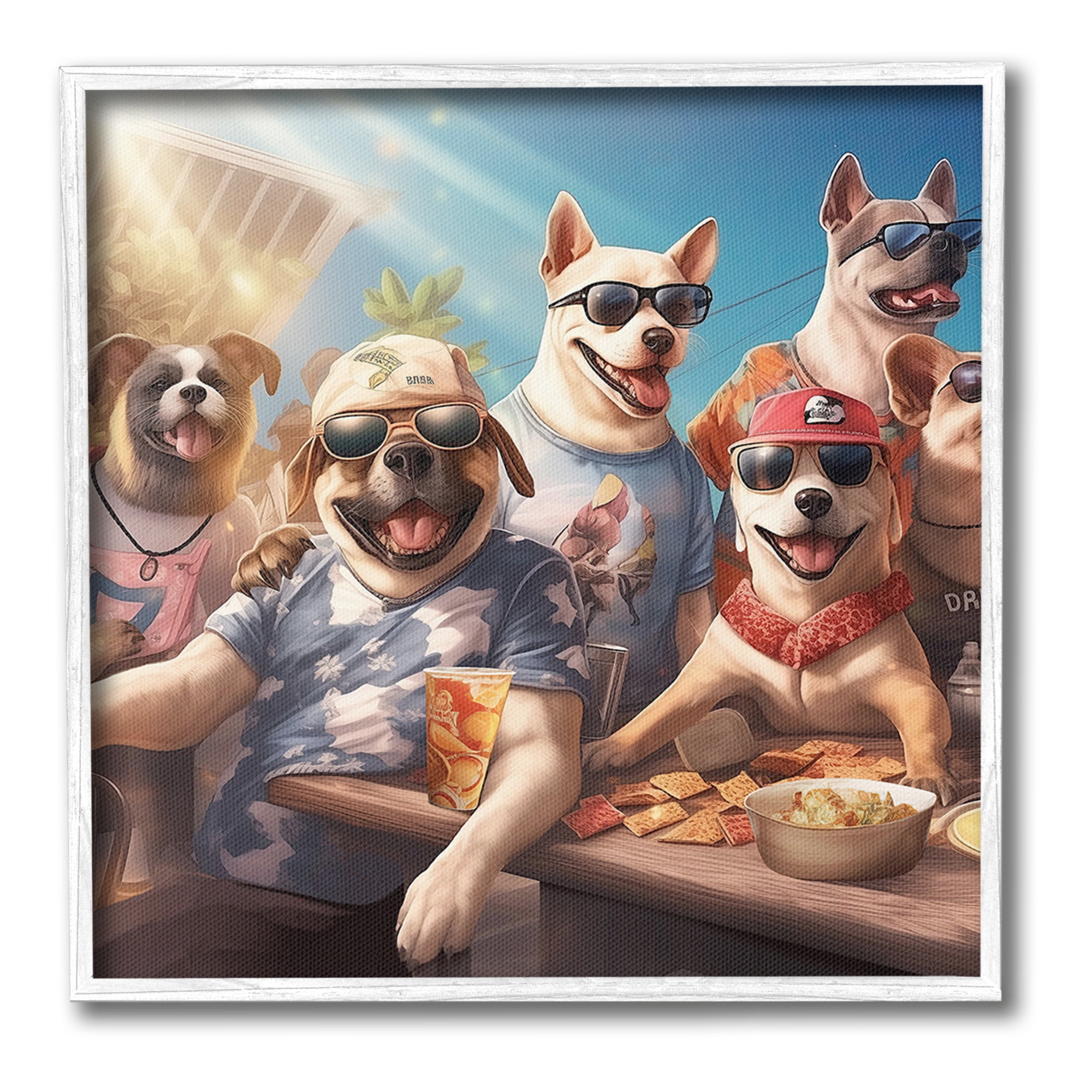 Stupell Industries Dogs Enjoying Summer Animals & Insects Painting White Framed Art Print Wall Art, 17 x 17