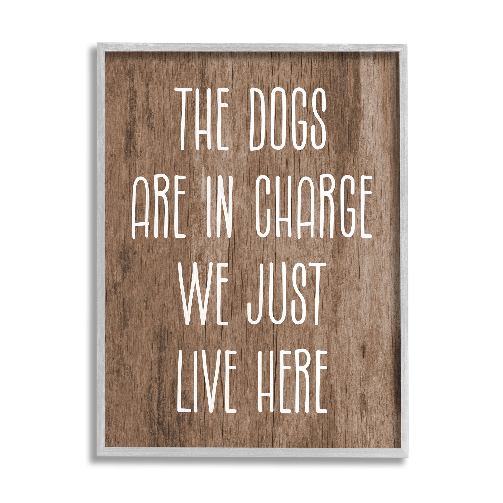 Stupell Industries Dogs In Charge Pet Phrase Inspirational Painting Gray Framed Art Print Wall Art, 11 x 14