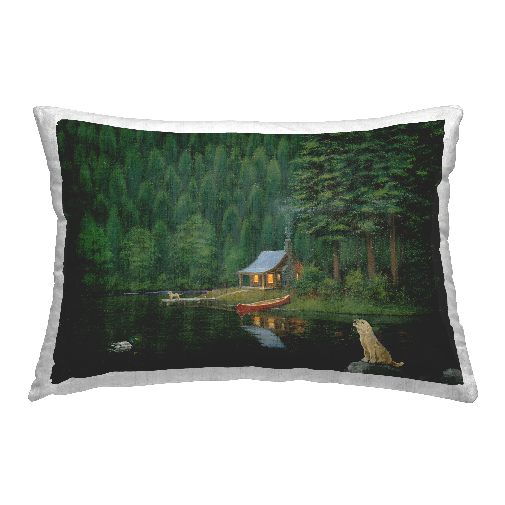 Stupell Industries Dogs & Lake Cabin Decorative Printed Throw Pillow, 14 x 20
