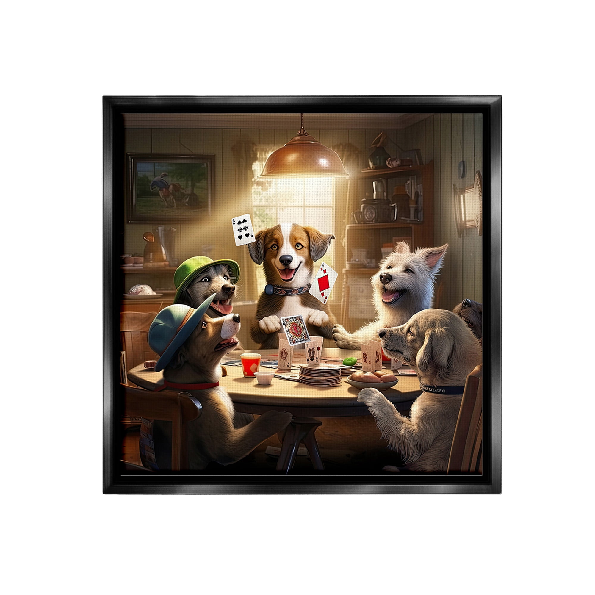 Stupell Industries Dogs & Magic Tricks Animals & Insects Painting Black Floater Framed Canvas Art Print Wall Art, 18 x 18