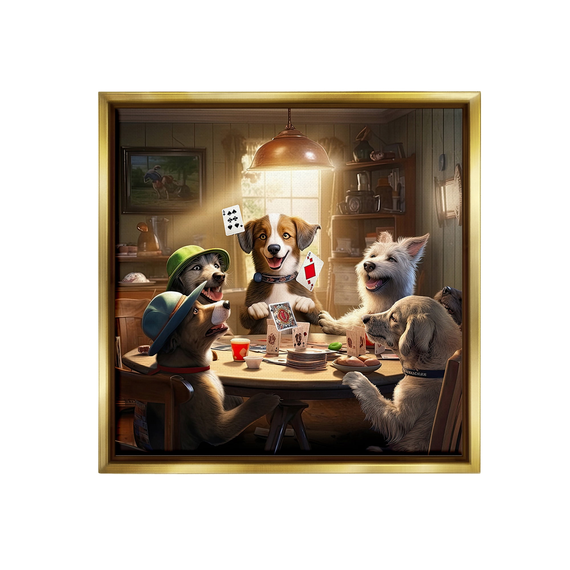 Stupell Industries Dogs & Magic Tricks Animals & Insects Painting Gold Floater Framed Canvas Art Print Wall Art, 18 x 18