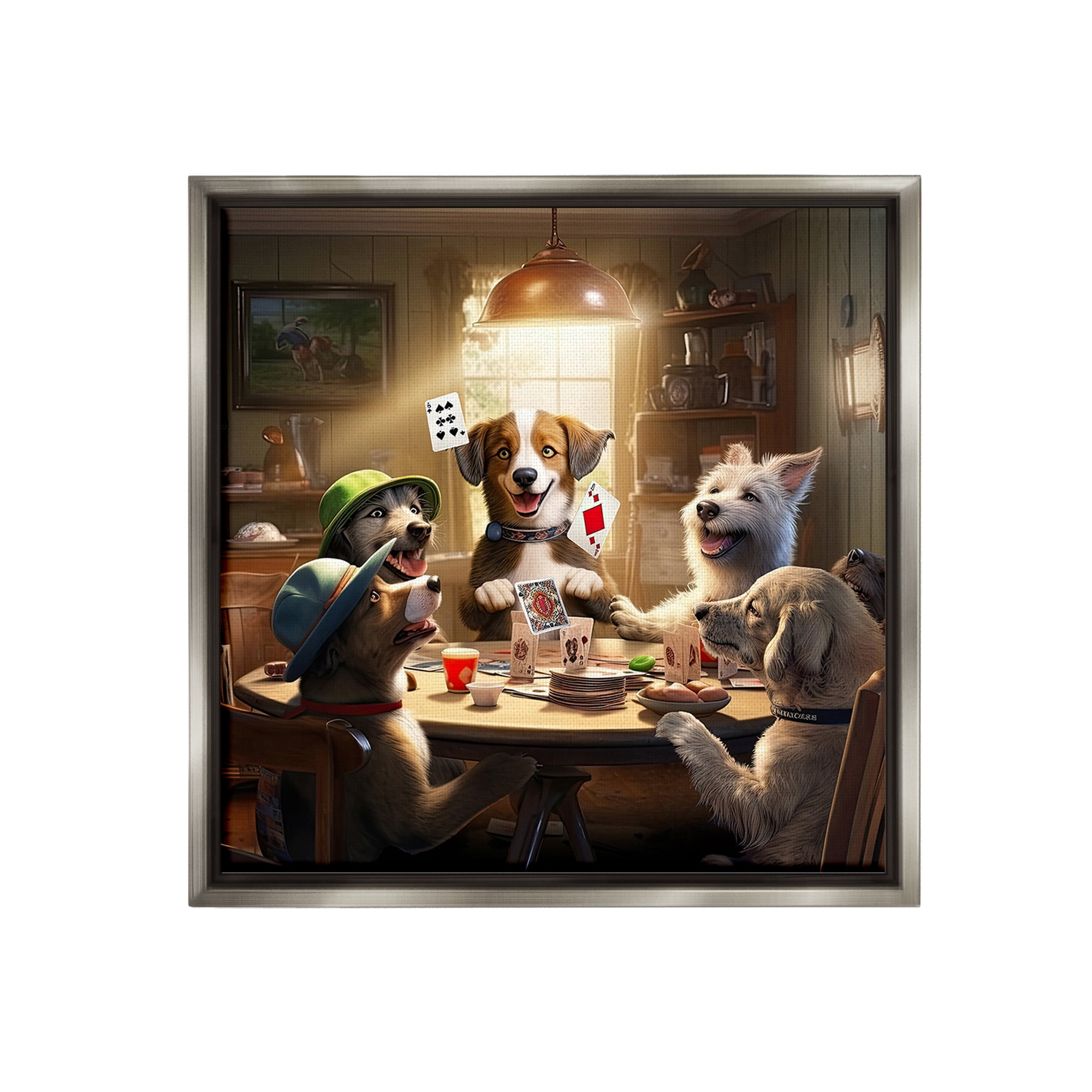Stupell Industries Dogs & Magic Tricks Animals & Insects Painting Gray Floater Framed Canvas Art Print Wall Art, 25 x 25