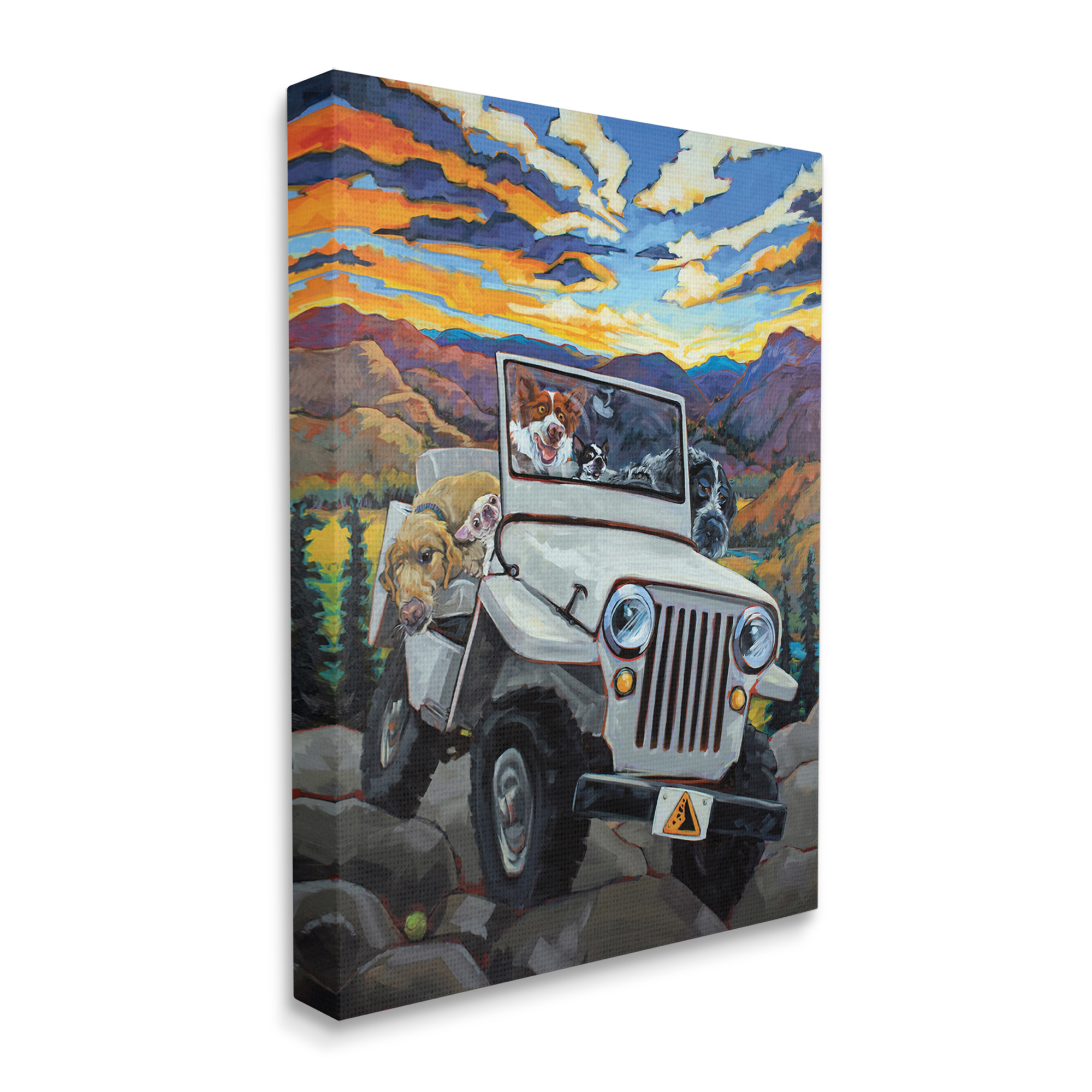 Stupell Industries Dogs Off-Roading Desert Drive Mountain Sunset Animals & Insects Painting Gallery Wrapped Canvas Art Print Wall Art, 16 x 20