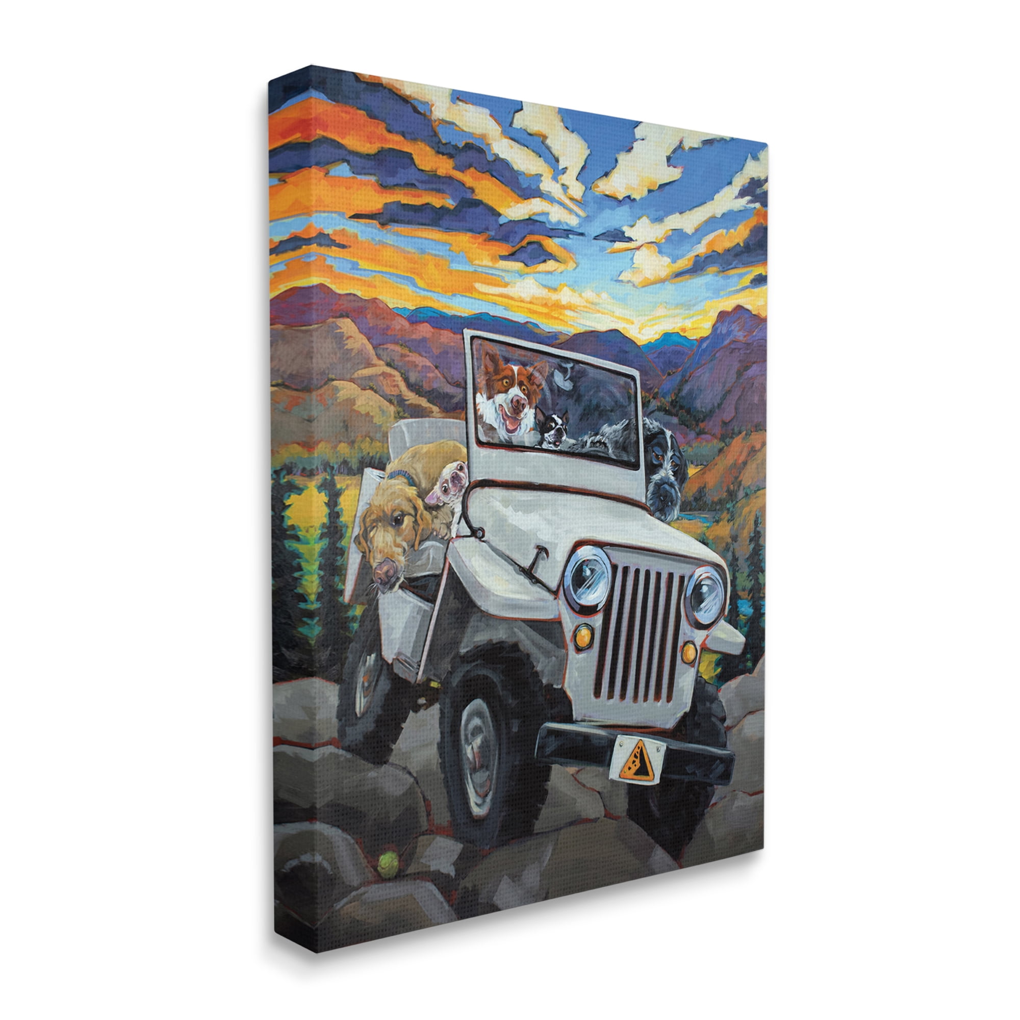 Stupell Industries Dogs Off-Roading Desert Drive Mountain Sunset Animals & Insects Painting Gallery Wrapped Canvas Art Print Wall Art, 24 x 30