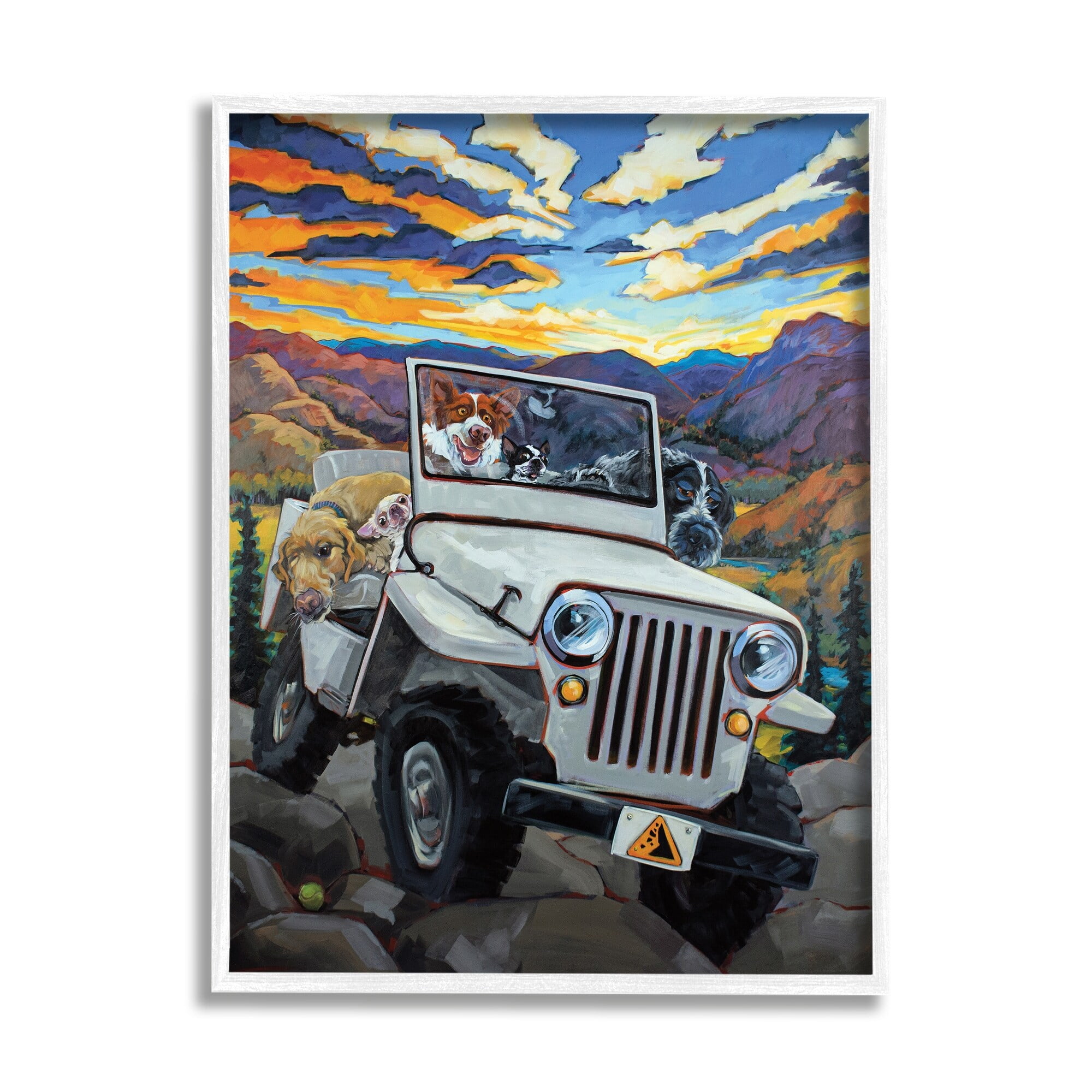 Stupell Industries Dogs Off-Roading Desert Drive Mountain Sunset Graphic Art Framed Art Print Wall Art, 11x14, By CR Townsend