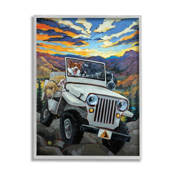 Stupell Industries Dogs Off-Roading Desert Drive Mountain Sunset Graphic Art Framed Art Print Wall Art, 24x30, By CR Townsend