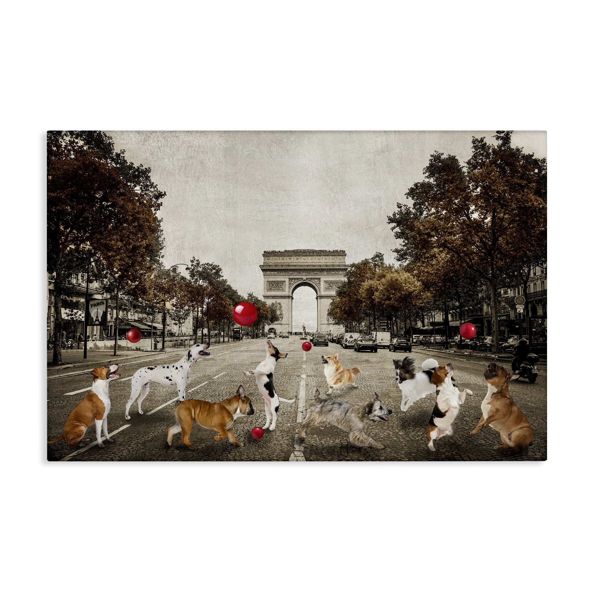 Stupell Industries Dogs Playing Among Architecture Animals & Insects Painting Gallery Wrapped Canvas Art Print Wall Art, 45 x 30