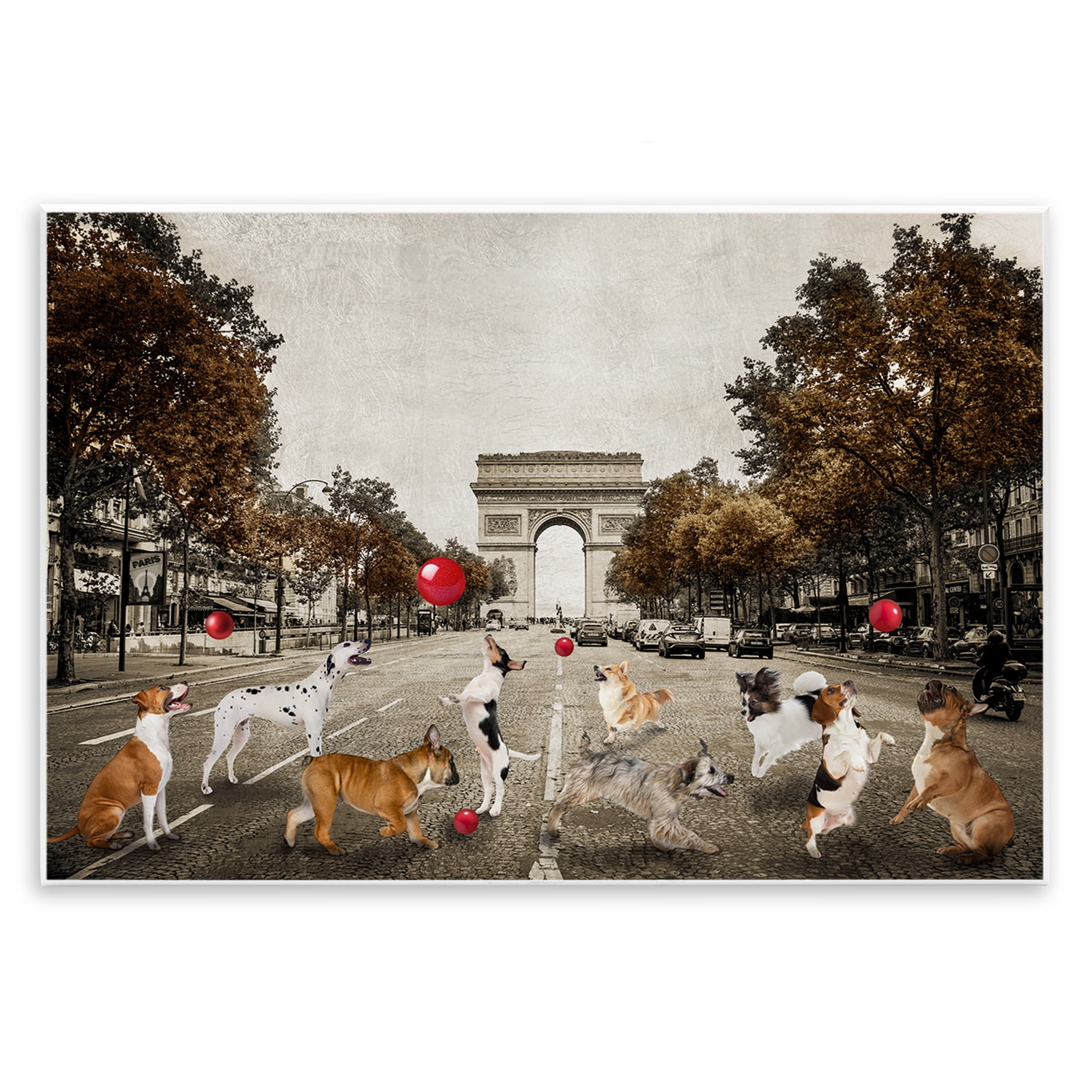 Stupell Industries Dogs Playing Among Architecture Animals & Insects Painting Unframed Art Print Wall Art, 15 x 10