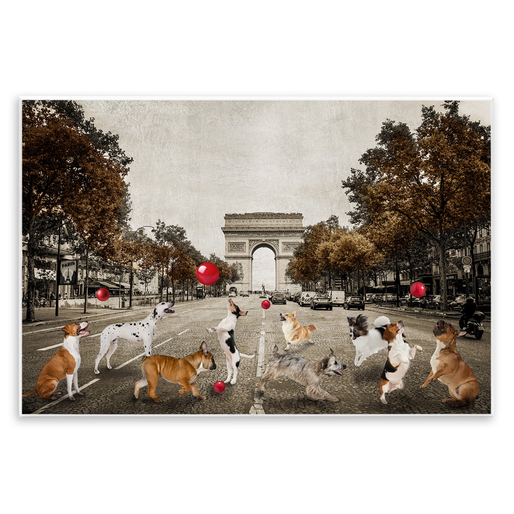 Stupell Industries Dogs Playing Among Architecture Animals & Insects Painting Unframed Art Print Wall Art, 19 x 13
