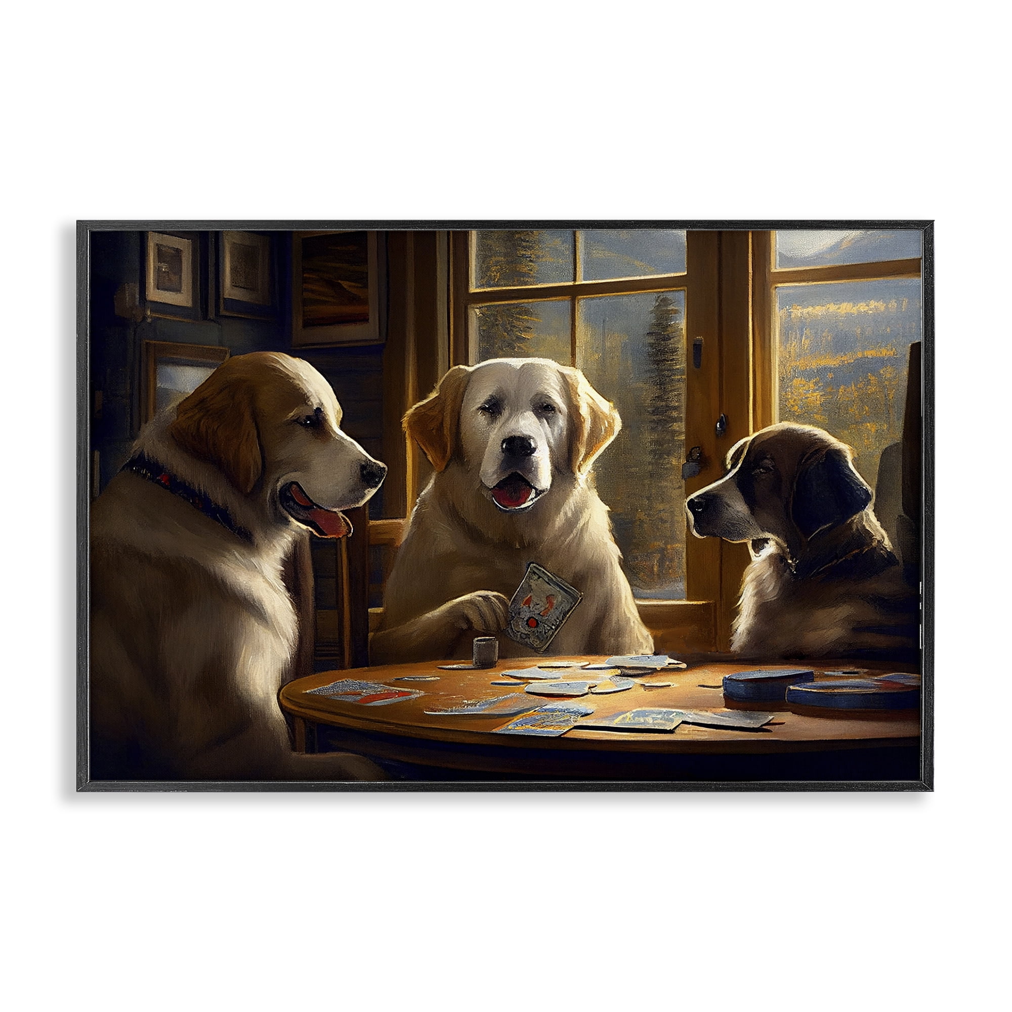 Stupell Industries Dogs Playing Card Game Entertainment Painting Black Framed Art Print Wall Art, 18 x 12